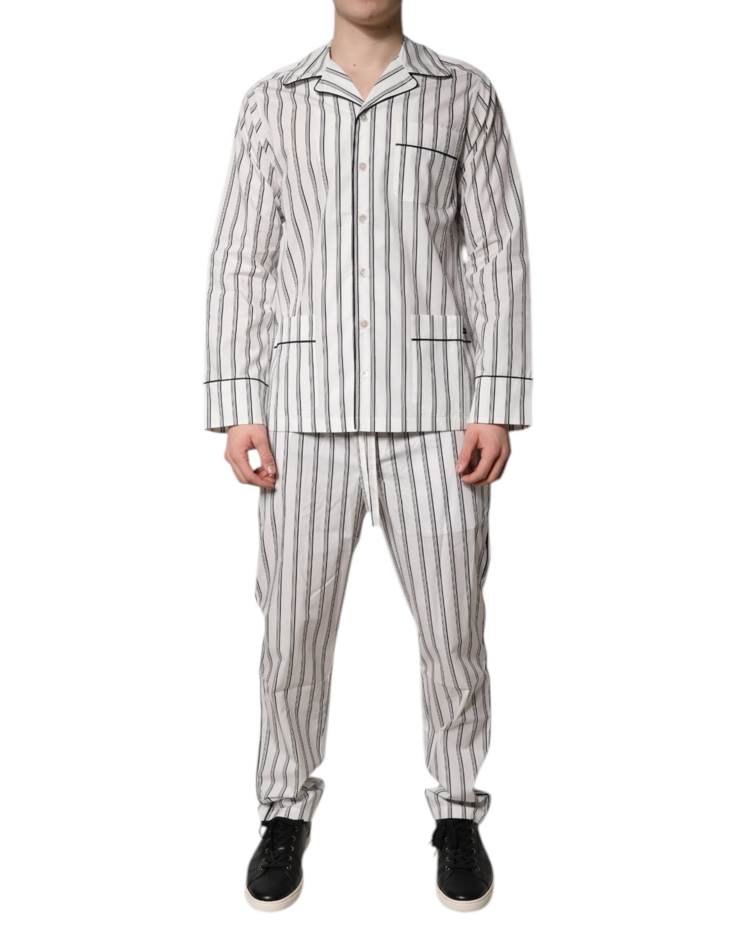 Dolce & Gabbana White Black Stripes Cotton Men Pajama Set Sleepwear Dolce & Gabbana