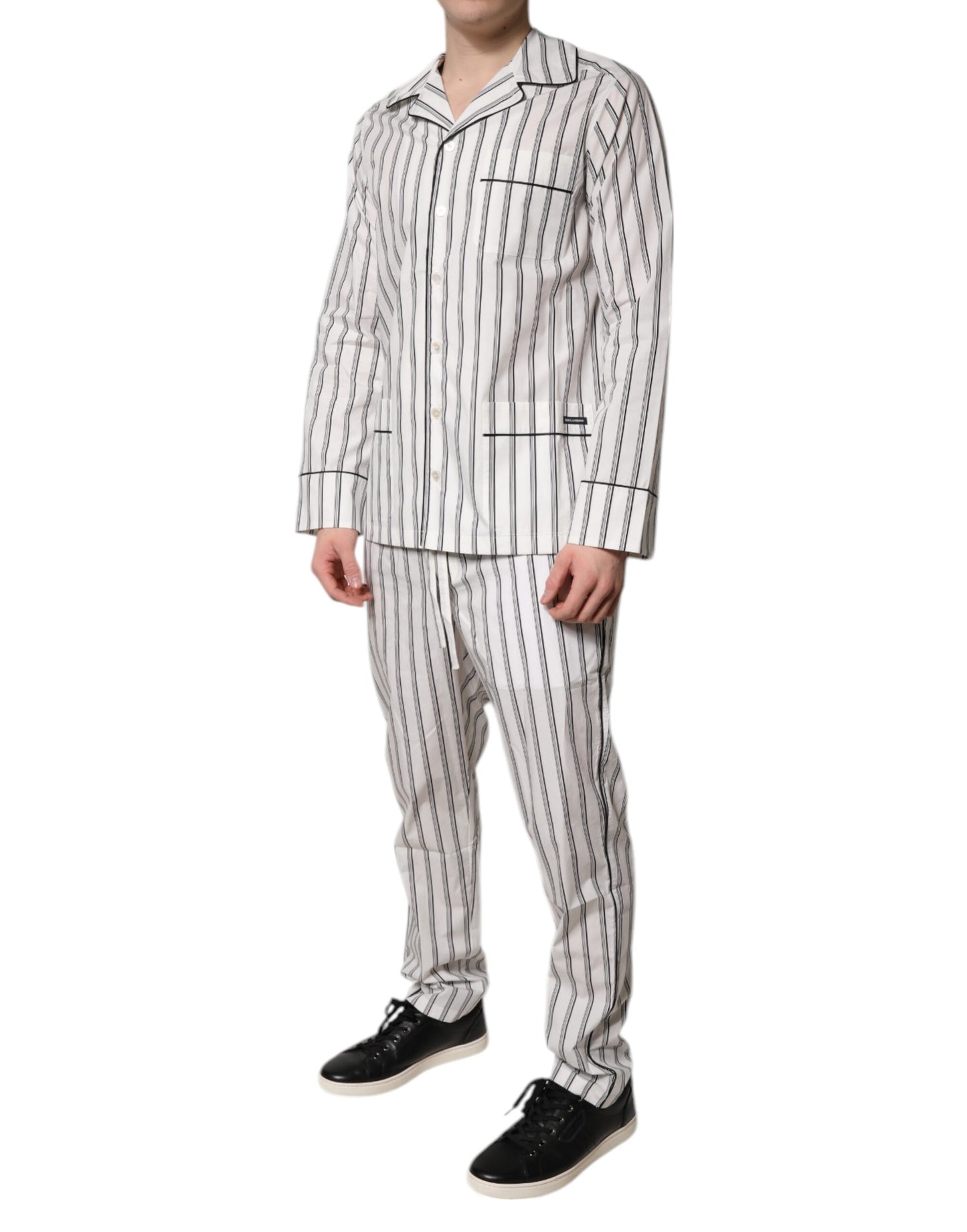 Dolce & Gabbana White Black Stripes Cotton Men Pajama Set Sleepwear Dolce & Gabbana