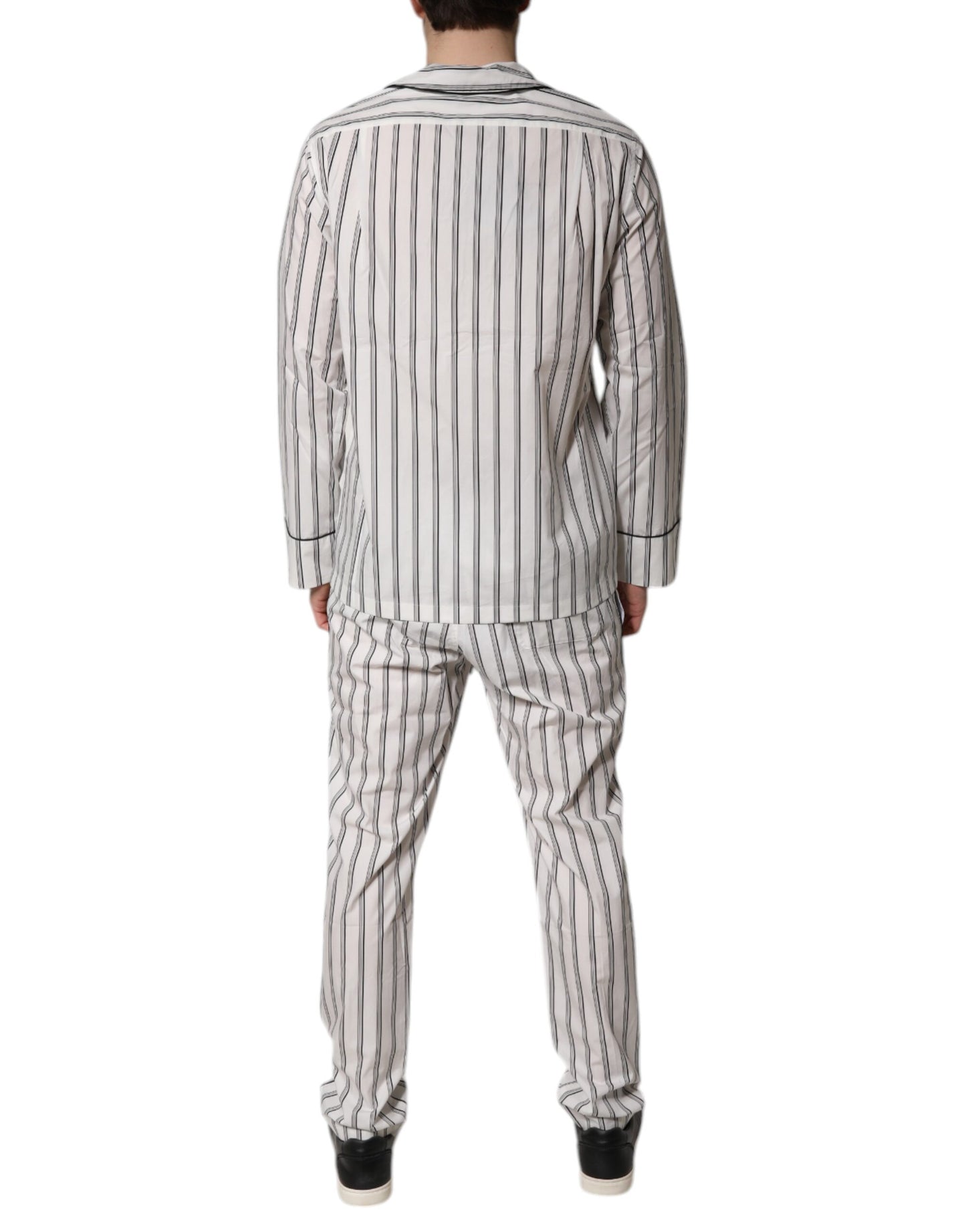 Dolce & Gabbana White Black Stripes Cotton Men Pajama Set Sleepwear Dolce & Gabbana