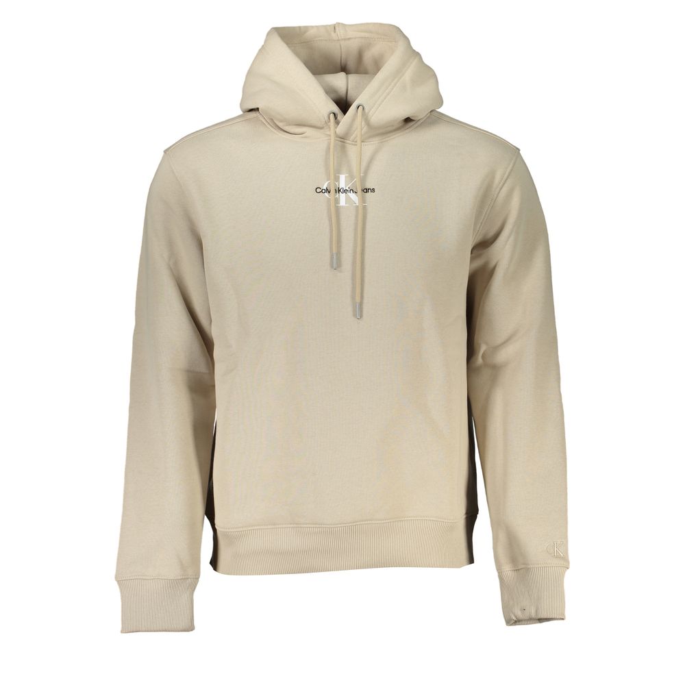 Calvin Klein Beige Fleece Hooded Sweatshirt with Logo Embroidery Calvin Klein