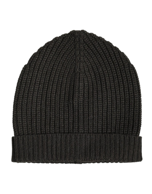 Dolce & Gabbana Dark Gray Cashmere Knit Winter Beanie Hat Dolce & Gabbana