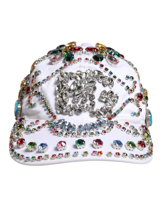 Dolce & Gabbana White Multicolor Crystal Embellish Baseball Cap Dolce & Gabbana