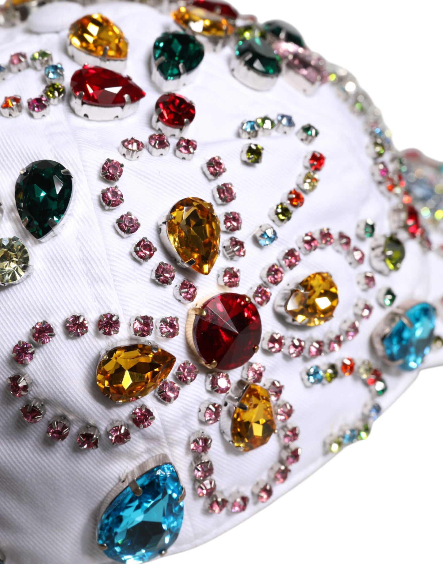 Dolce & Gabbana White Multicolor Crystal Embellish Baseball Cap Dolce & Gabbana