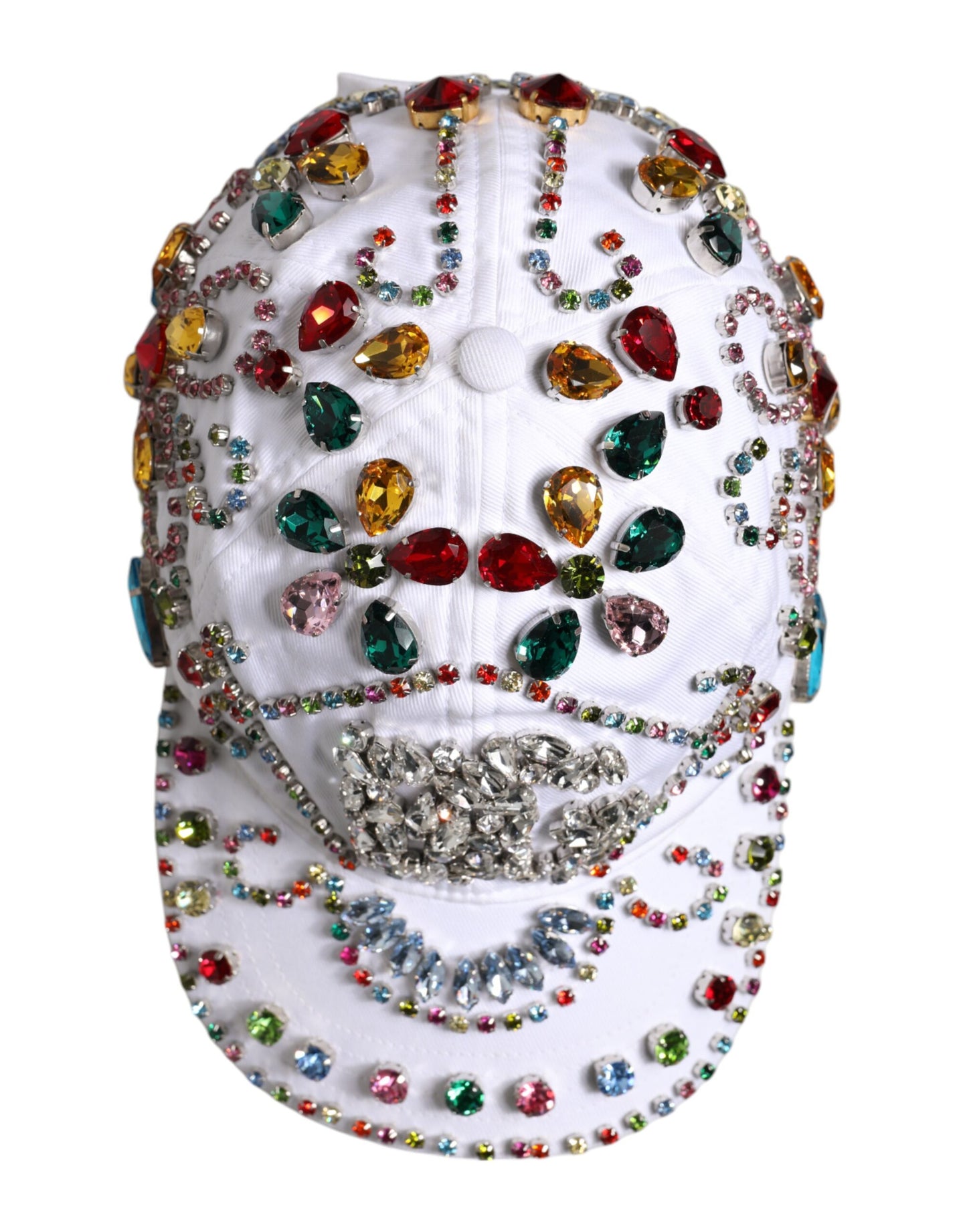 Dolce & Gabbana White Multicolor Crystal Embellish Baseball Cap Dolce & Gabbana