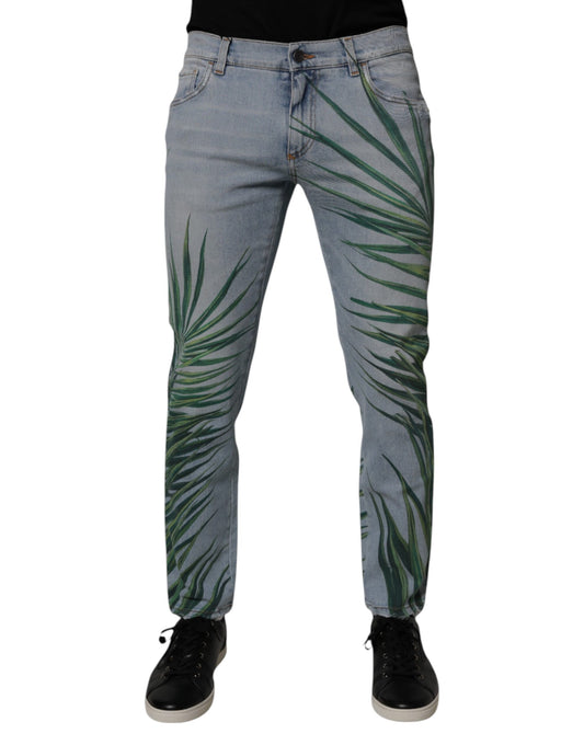 Dolce & Gabbana Light Blue Leaf Cotton Classic Men Denim Jeans Dolce & Gabbana