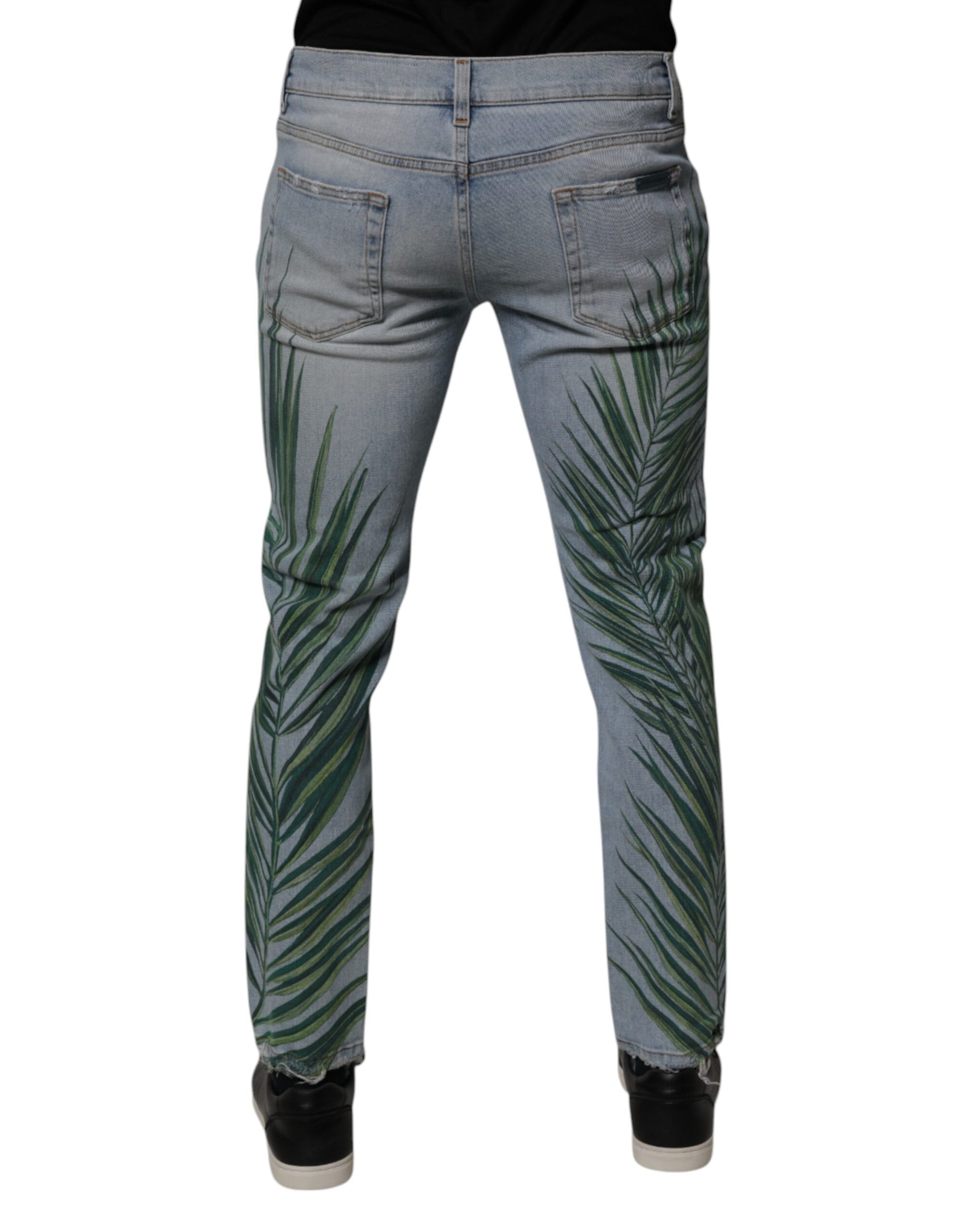 Dolce & Gabbana Light Blue Leaf Cotton Classic Men Denim Jeans Dolce & Gabbana
