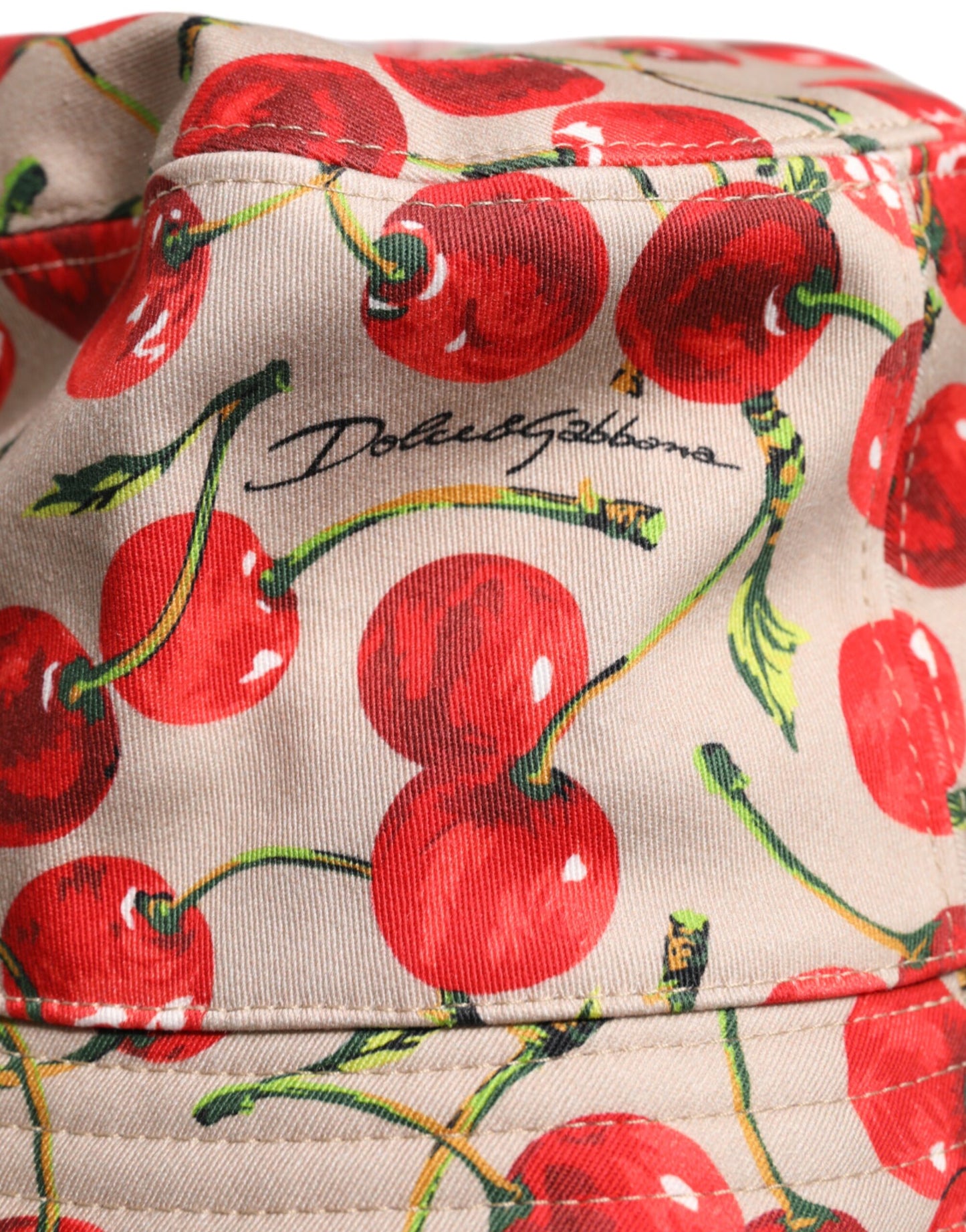 Dolce & Gabbana Beige Cotton Printed Wide Brim Bucket Hat Dolce & Gabbana