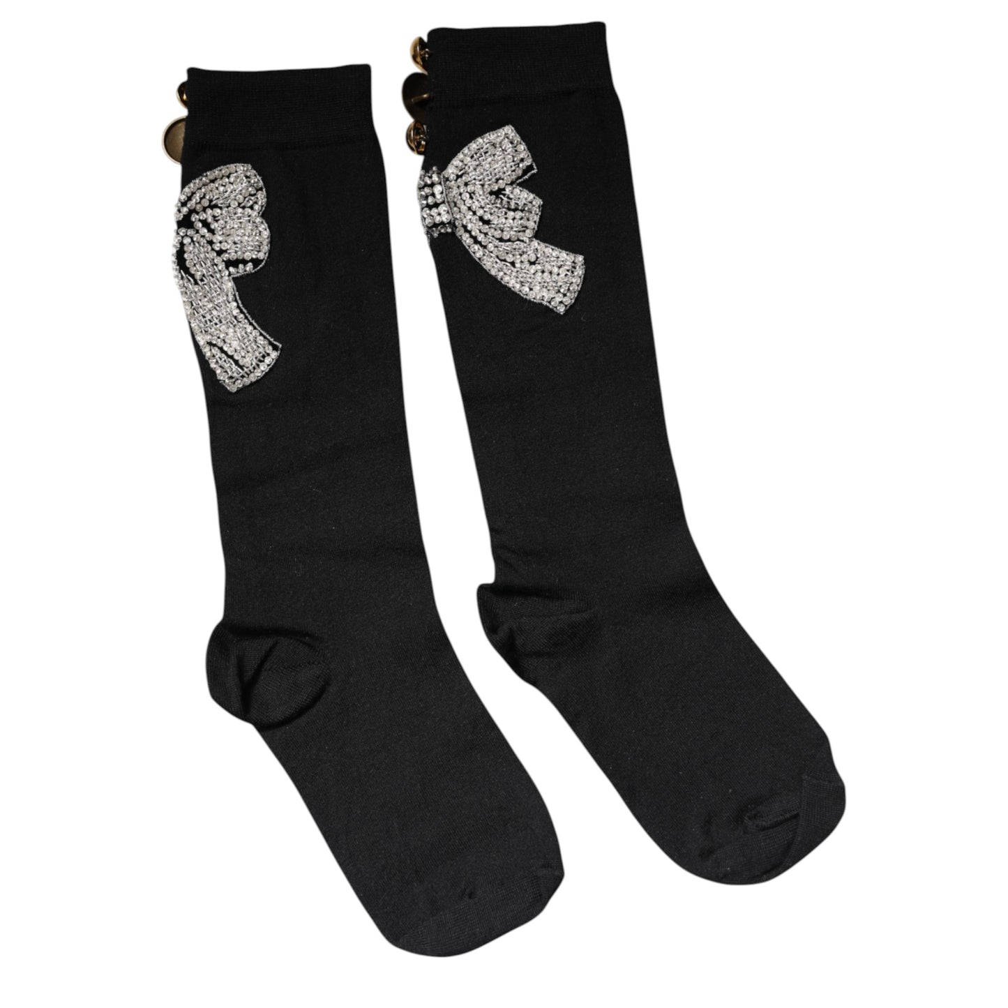 Dolce & Gabbana Black Knit Floral Crystal Embellishment Socks Dolce & Gabbana
