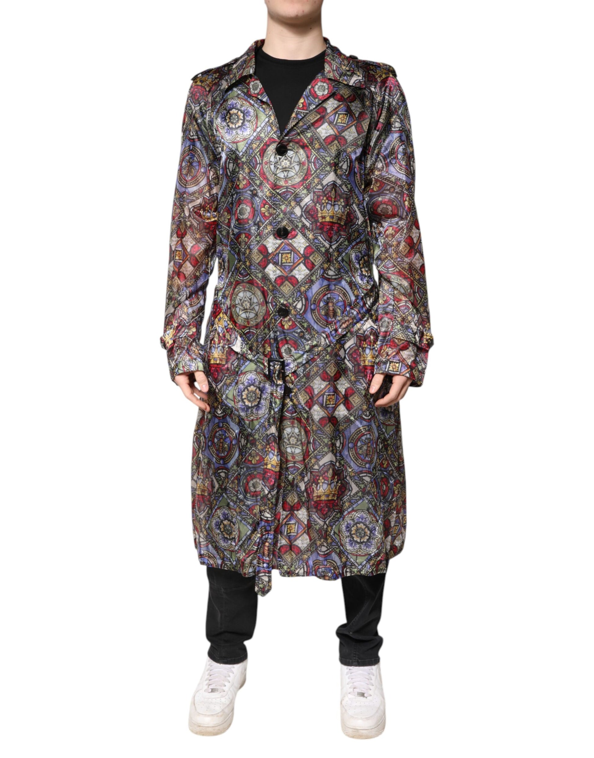 Dolce & Gabbana Multicolor Royal Bee Crown Trench Coat Jacket Dolce & Gabbana