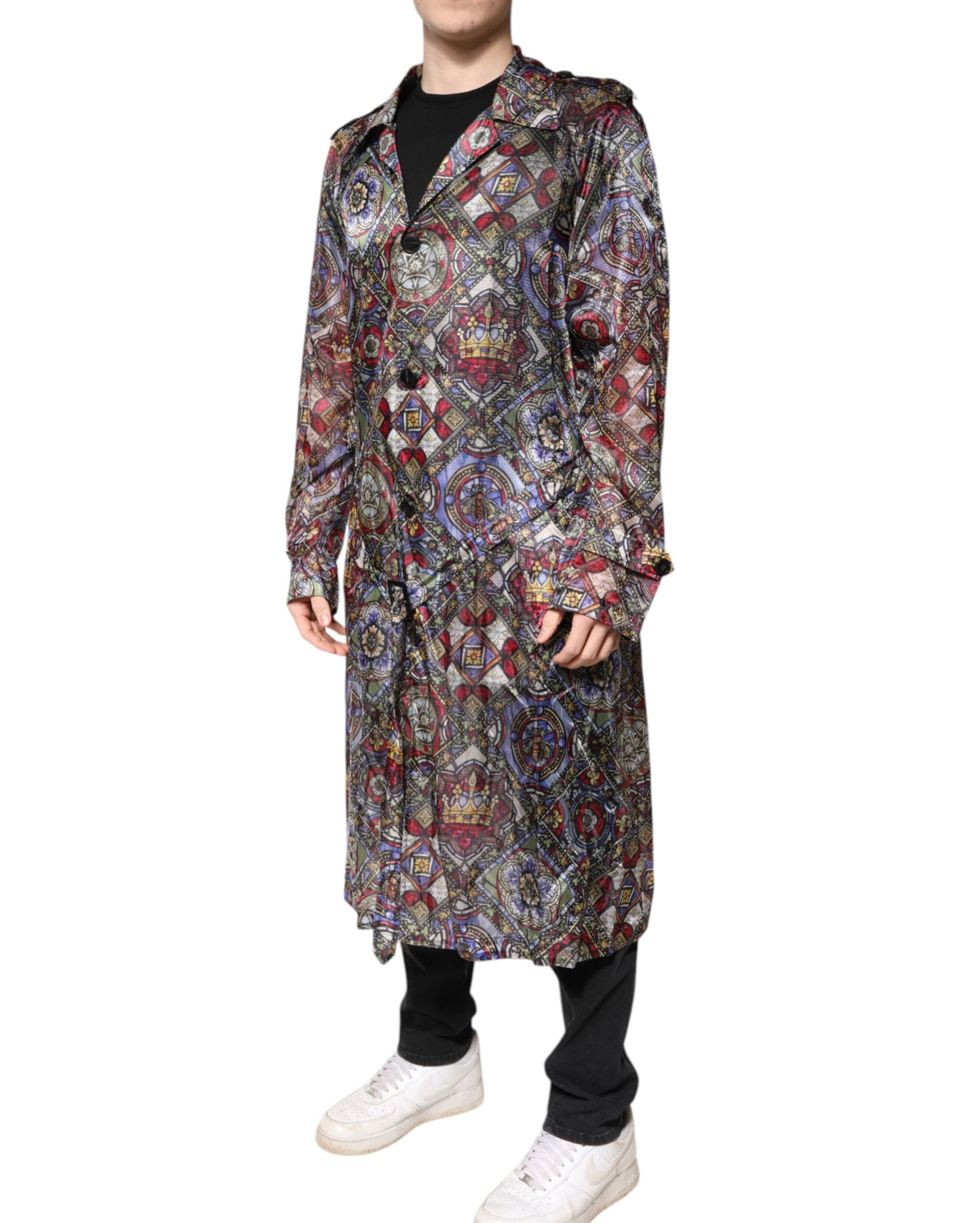 Dolce & Gabbana Multicolor Royal Bee Crown Trench Coat Jacket Dolce & Gabbana