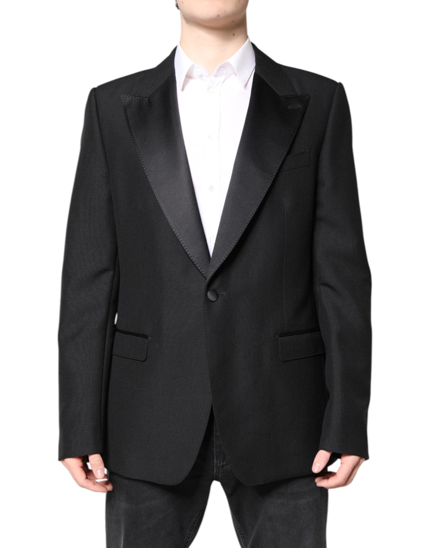Dolce & Gabbana Black Wool Single Breasted Coat Blazer Dolce & Gabbana
