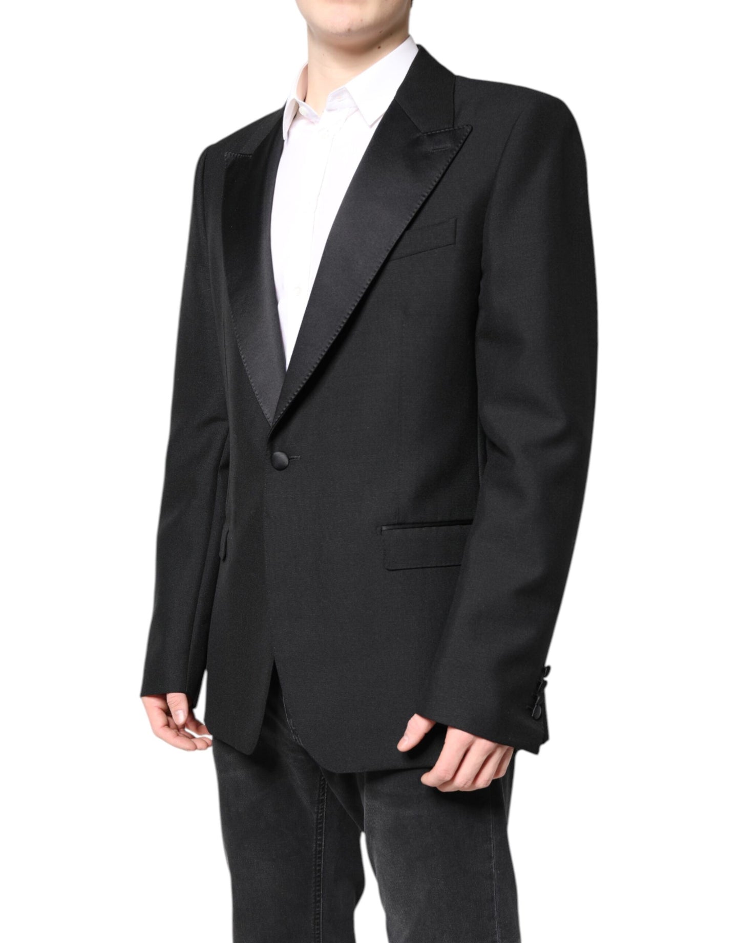 Dolce & Gabbana Black Wool Single Breasted Coat Blazer Dolce & Gabbana