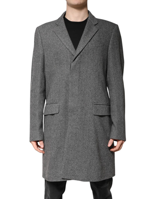 Dolce & Gabbana Gray Wool Single Breasted Trench Coat Jacket Dolce & Gabbana
