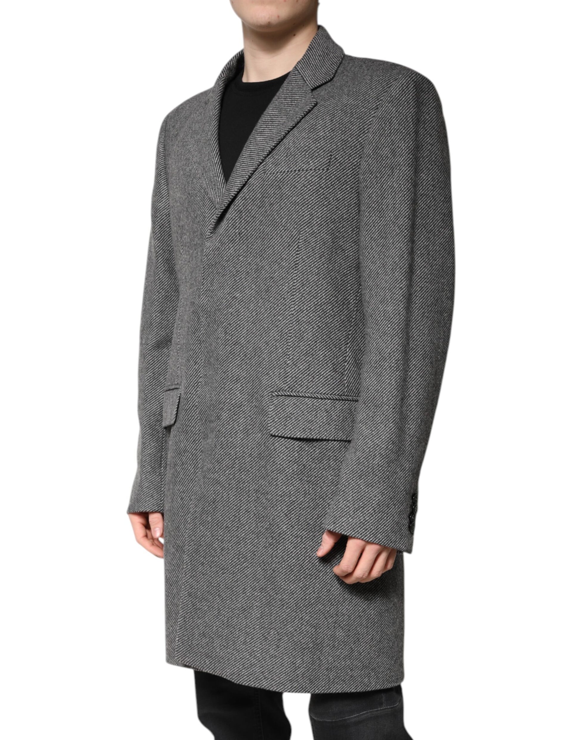 Dolce & Gabbana Gray Wool Single Breasted Trench Coat Jacket Dolce & Gabbana