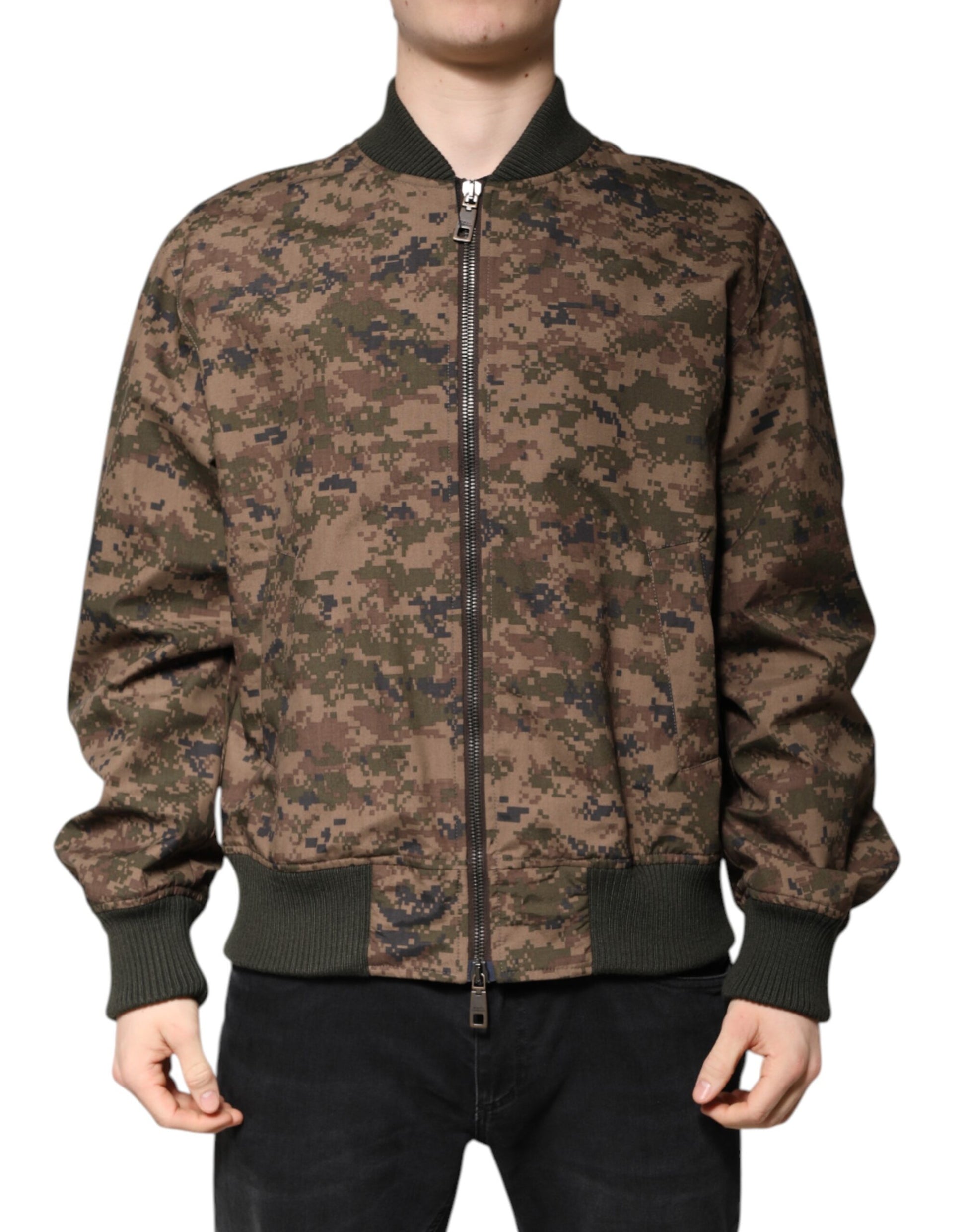 Dolce & Gabbana Brown Camouflage Bomber Full Zip Jacket Dolce & Gabbana