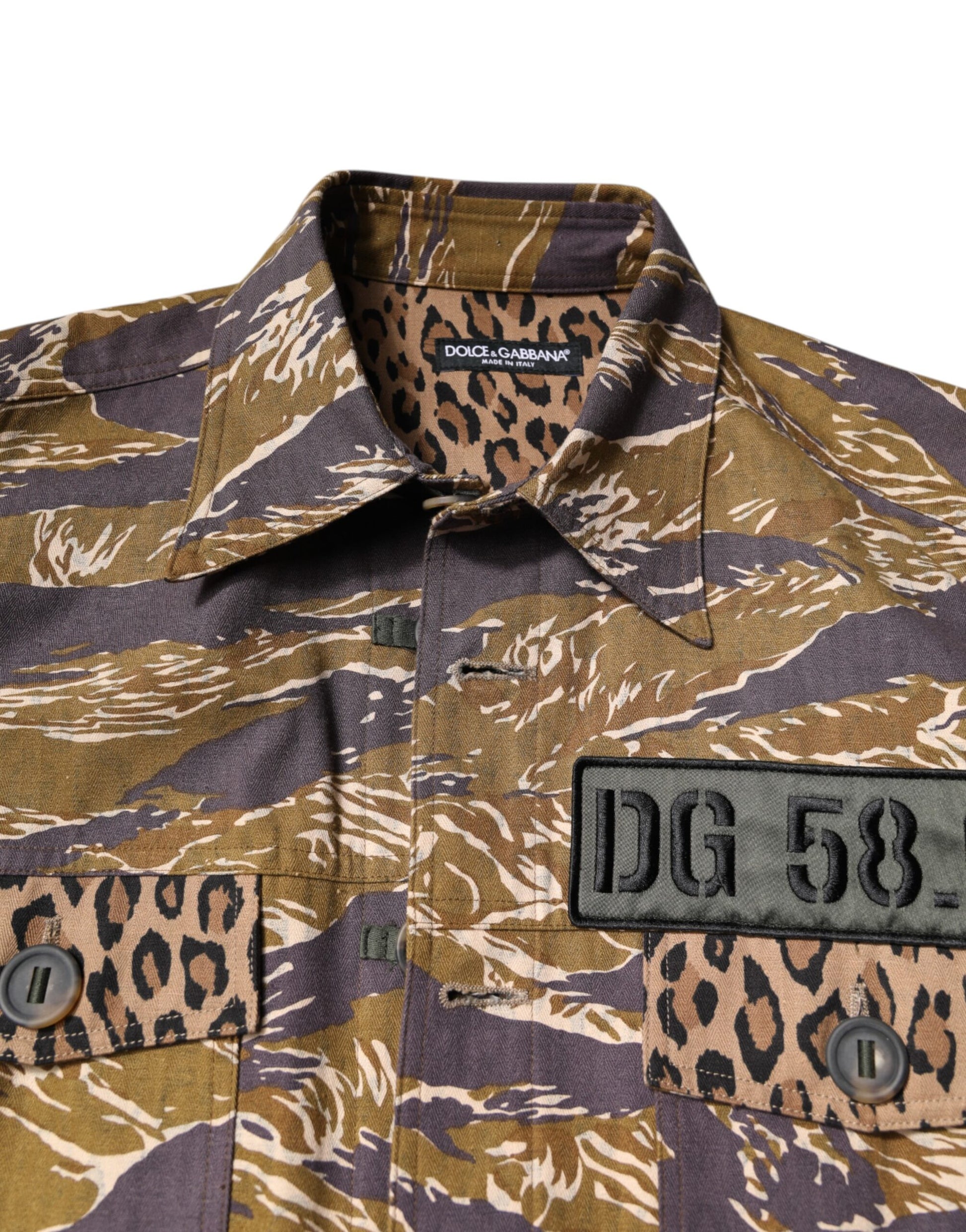 Dolce & Gabbana Brown Leopard Cotton Collared Coat Jacket Dolce & Gabbana