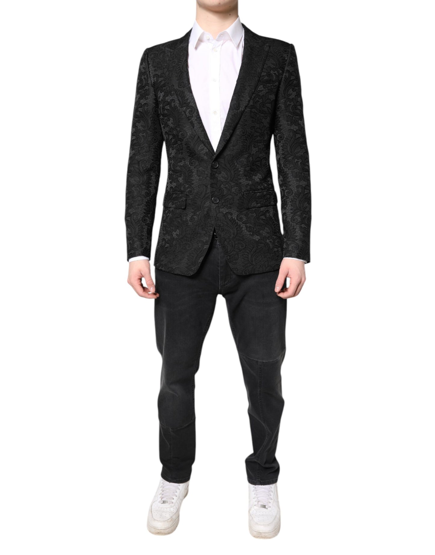 Dolce & Gabbana Black Floral Jacquard Coat Jacket Blazer Dolce & Gabbana