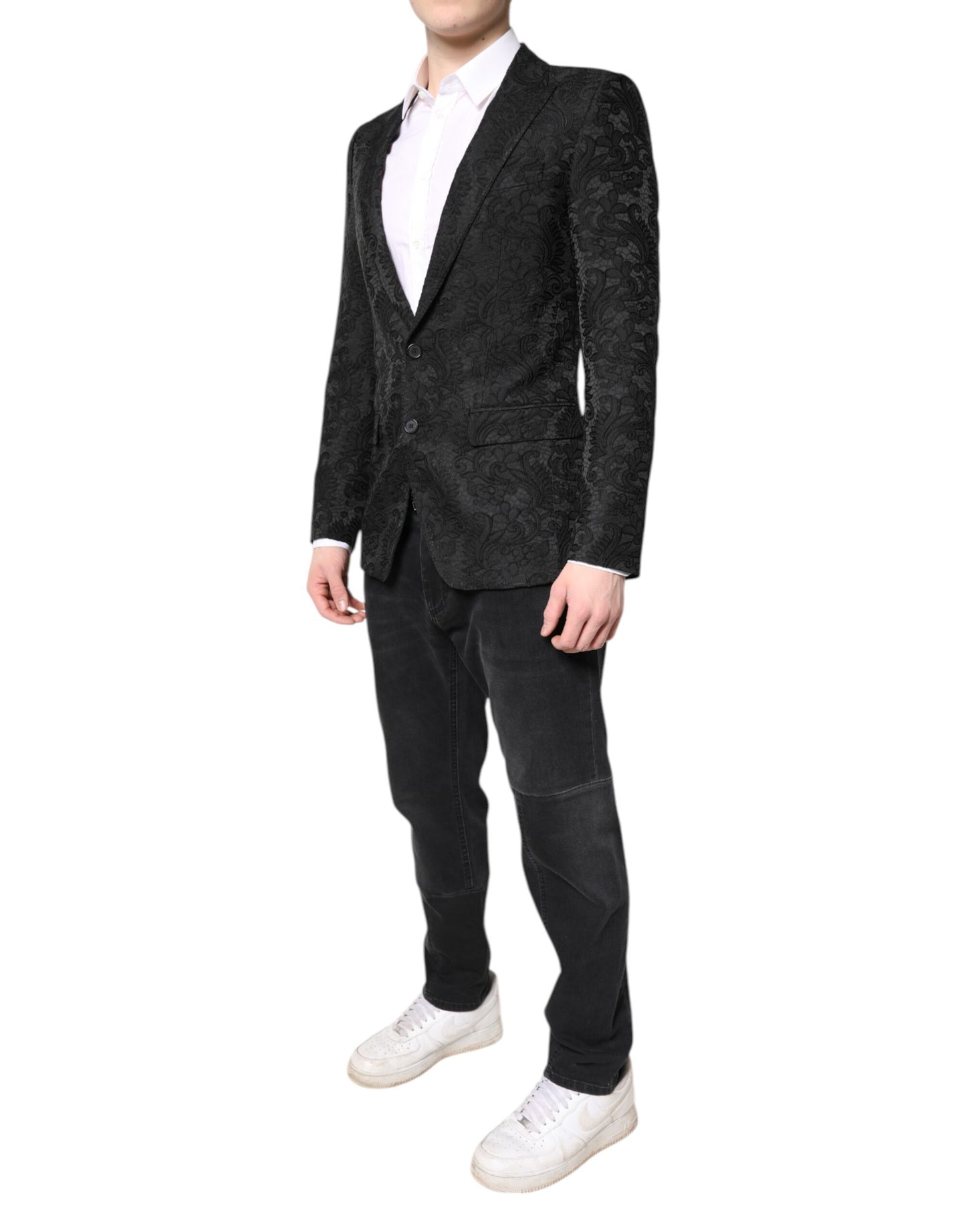 Dolce & Gabbana Black Floral Jacquard Coat Jacket Blazer Dolce & Gabbana