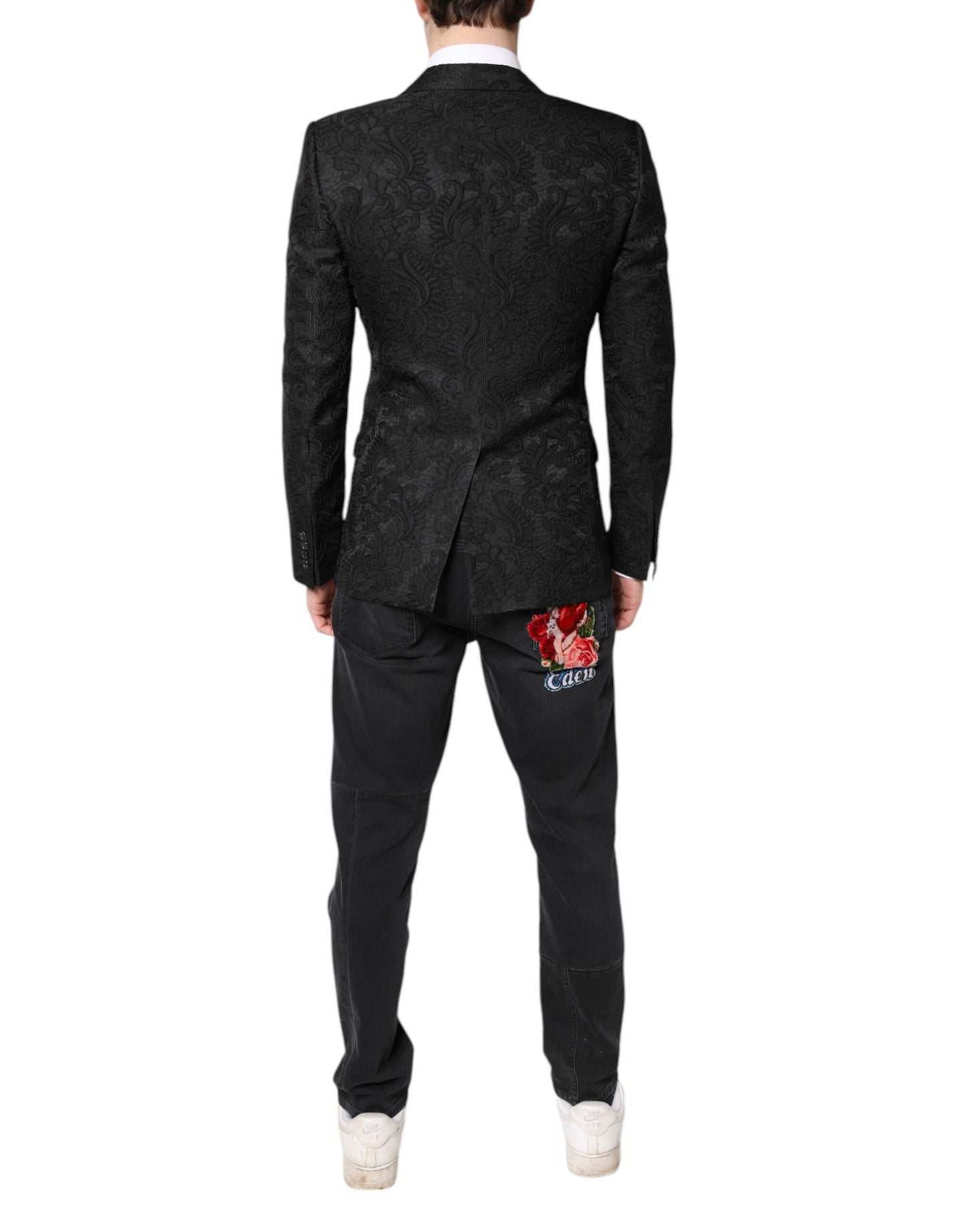 Dolce & Gabbana Black Floral Jacquard Coat Jacket Blazer Dolce & Gabbana