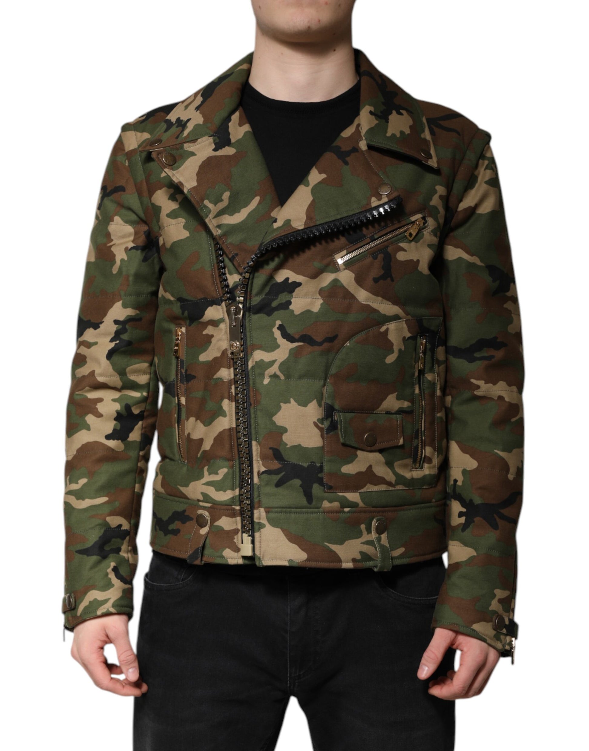 Dolce & Gabbana Multicolor Camouflage Nylon Biker Jacket Dolce & Gabbana