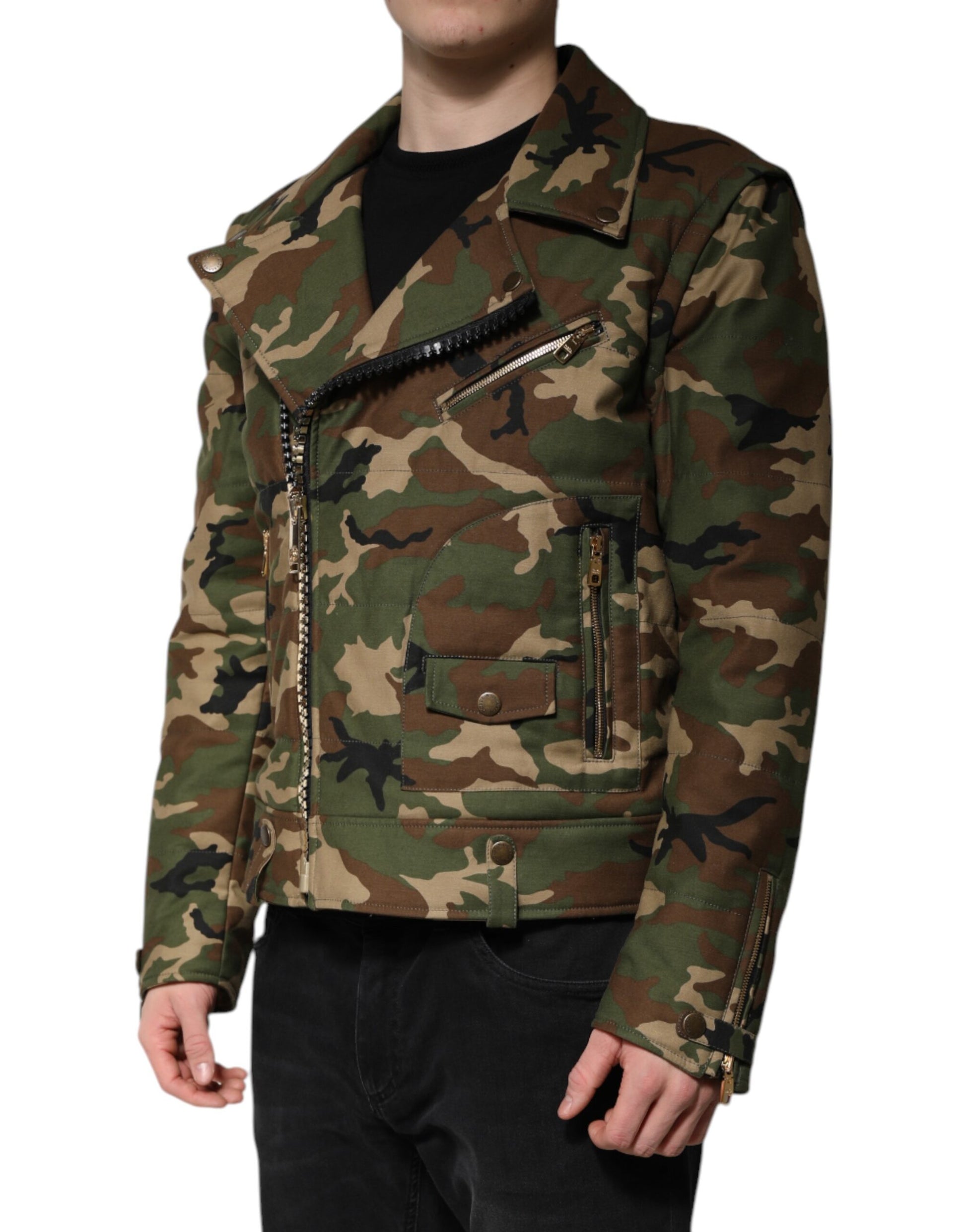 Dolce & Gabbana Multicolor Camouflage Nylon Biker Jacket Dolce & Gabbana