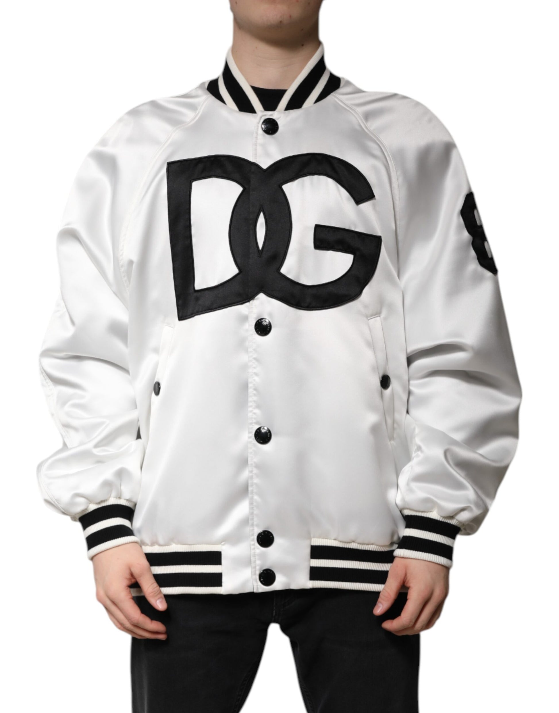 Dolce & Gabbana White DG Logo Polyester Jersey Bomber Jacket Dolce & Gabbana