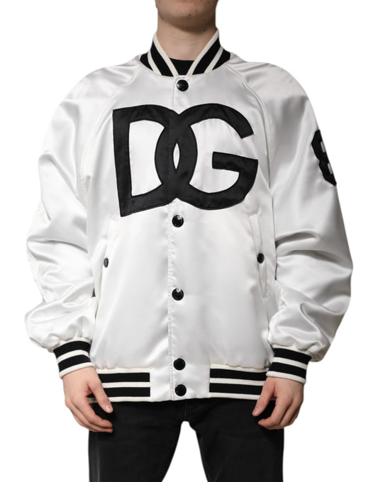 Dolce & Gabbana White DG Logo Polyester Jersey Bomber Jacket Dolce & Gabbana
