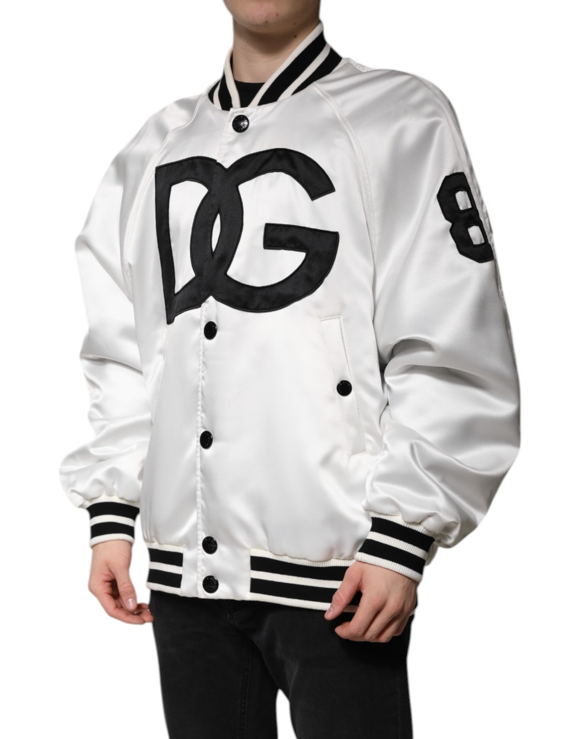 Dolce & Gabbana White DG Logo Polyester Jersey Bomber Jacket Dolce & Gabbana