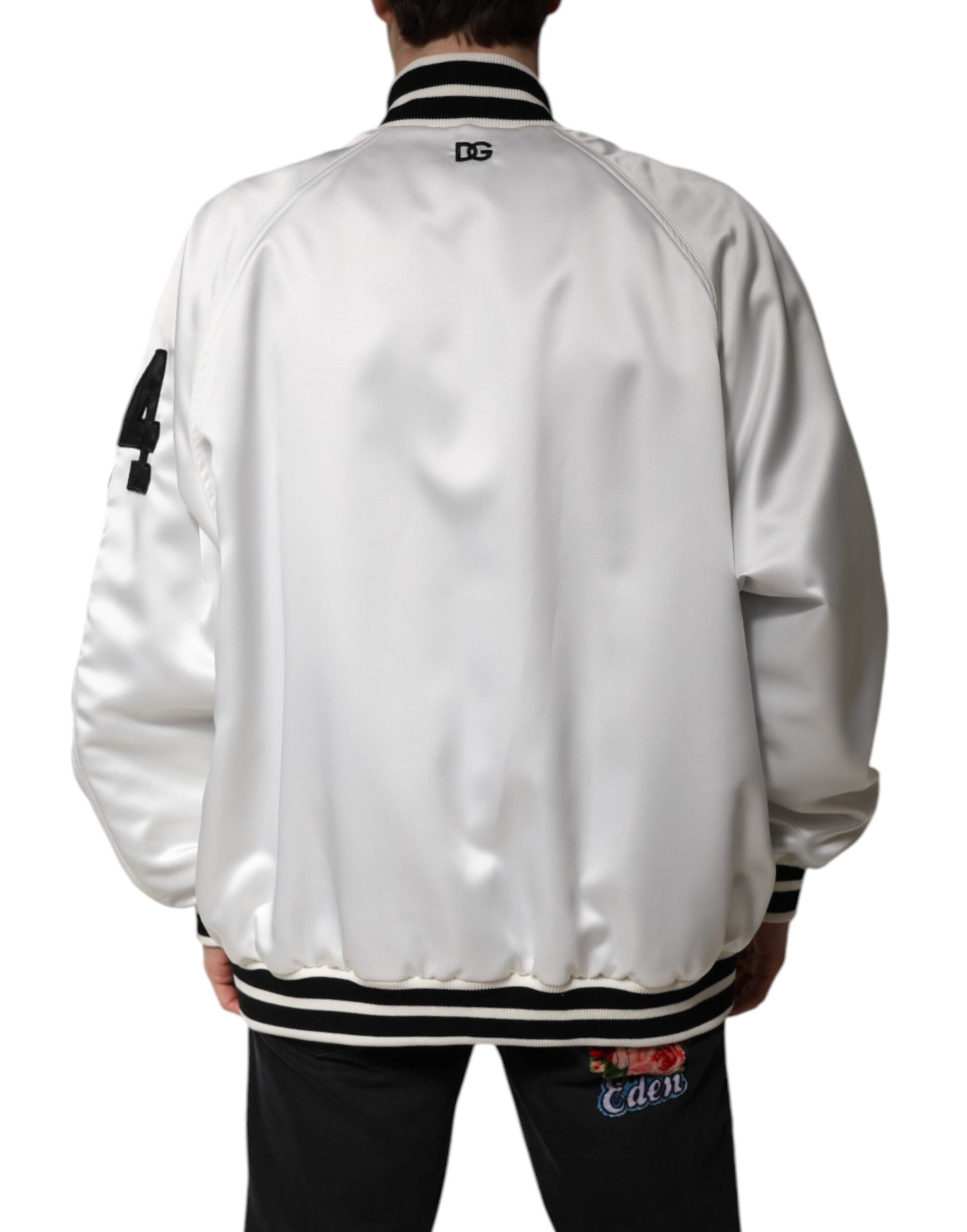Dolce & Gabbana White DG Logo Polyester Jersey Bomber Jacket Dolce & Gabbana