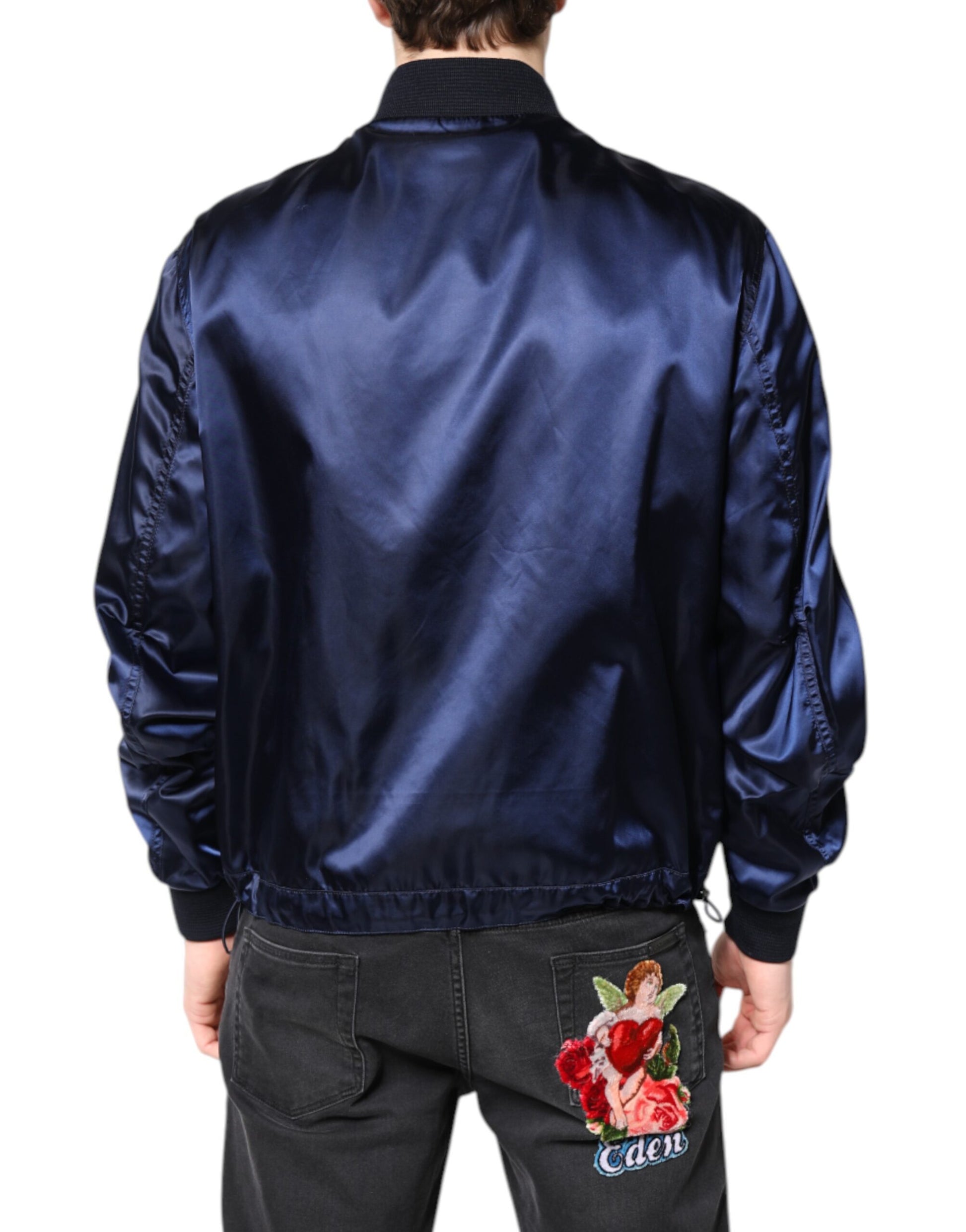 Dolce & Gabbana Blue Nylon DG Crown Full Zip Bomber Jacket Dolce & Gabbana
