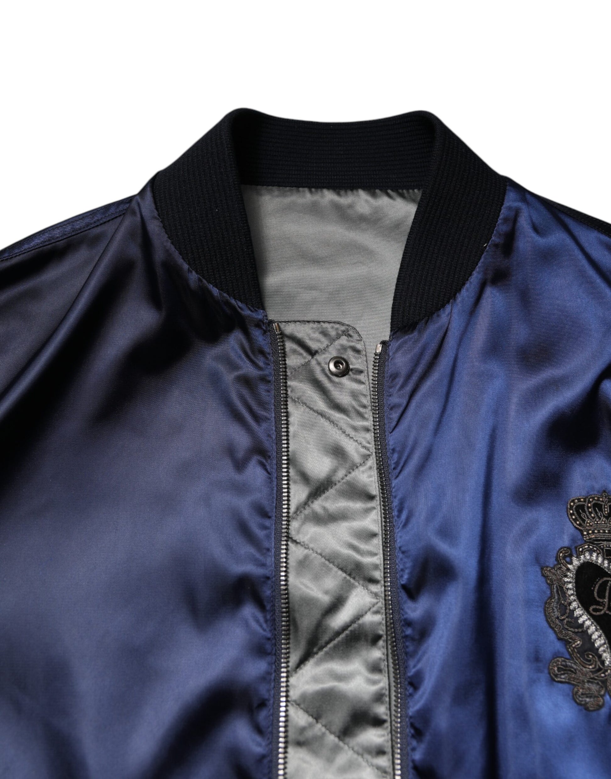 Dolce & Gabbana Blue Nylon DG Crown Full Zip Bomber Jacket Dolce & Gabbana