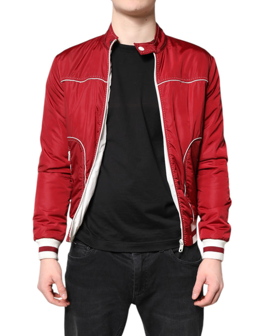 Dolce & Gabbana Red White Nylon Full Zip Men Bomber Jacket Dolce & Gabbana