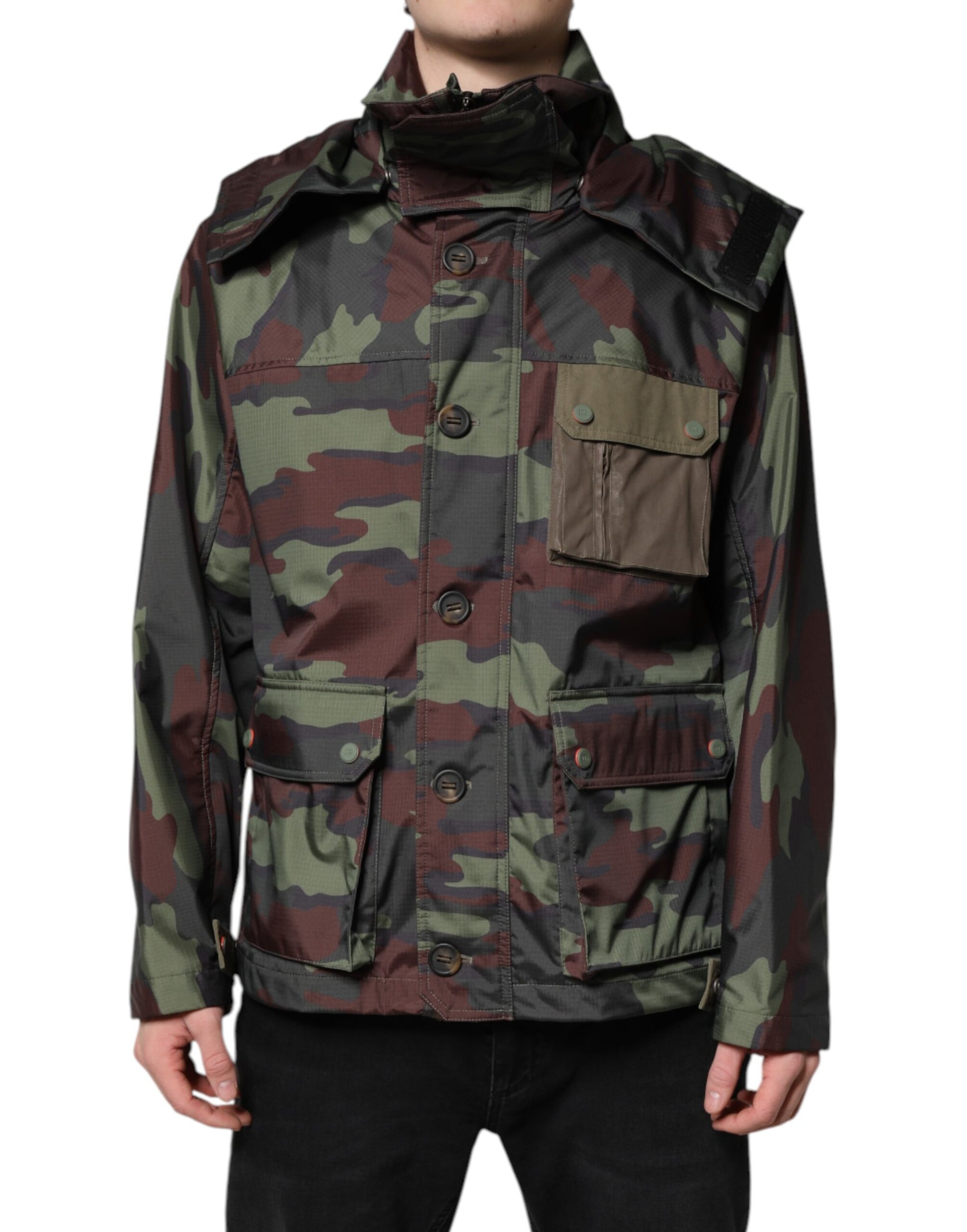 Dolce & Gabbana Multicolor Camouflage Button Hooded Jacket Dolce & Gabbana