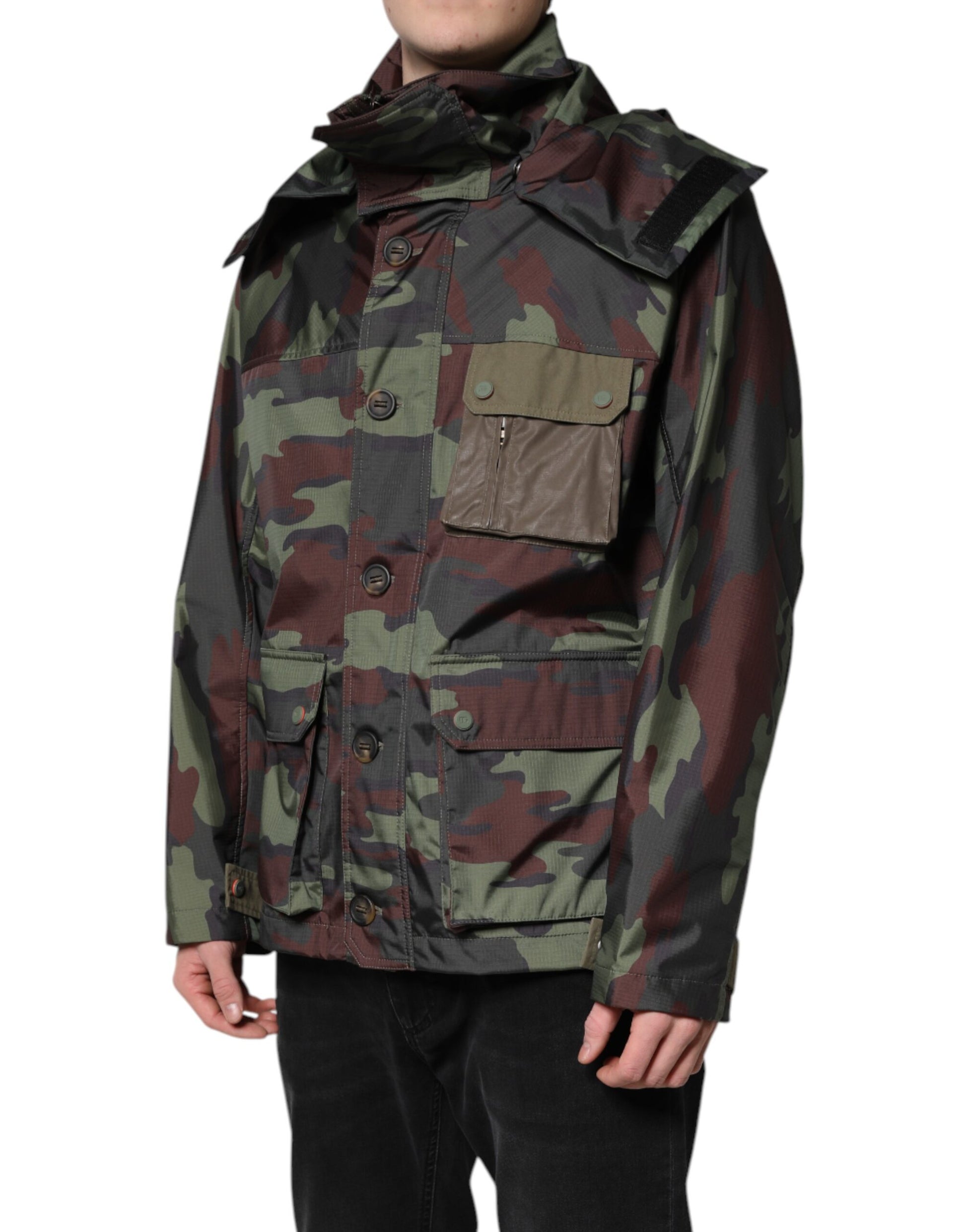 Dolce & Gabbana Multicolor Camouflage Button Hooded Jacket Dolce & Gabbana