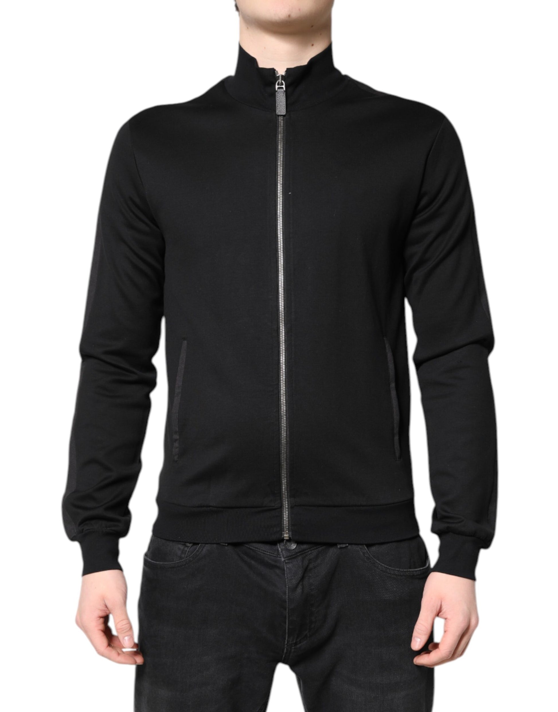 Dolce & Gabbana Black Cotton Logo Full Zip Men Bomber Jacket Dolce & Gabbana