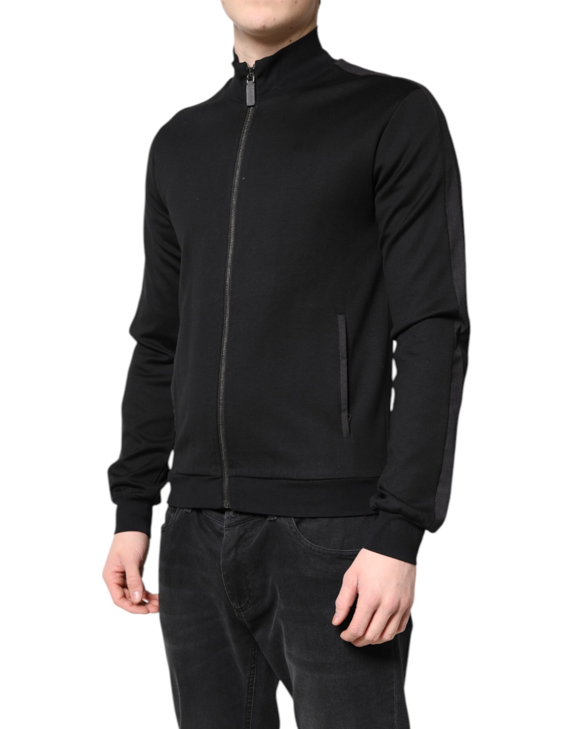 Dolce & Gabbana Black Cotton Logo Full Zip Men Bomber Jacket Dolce & Gabbana