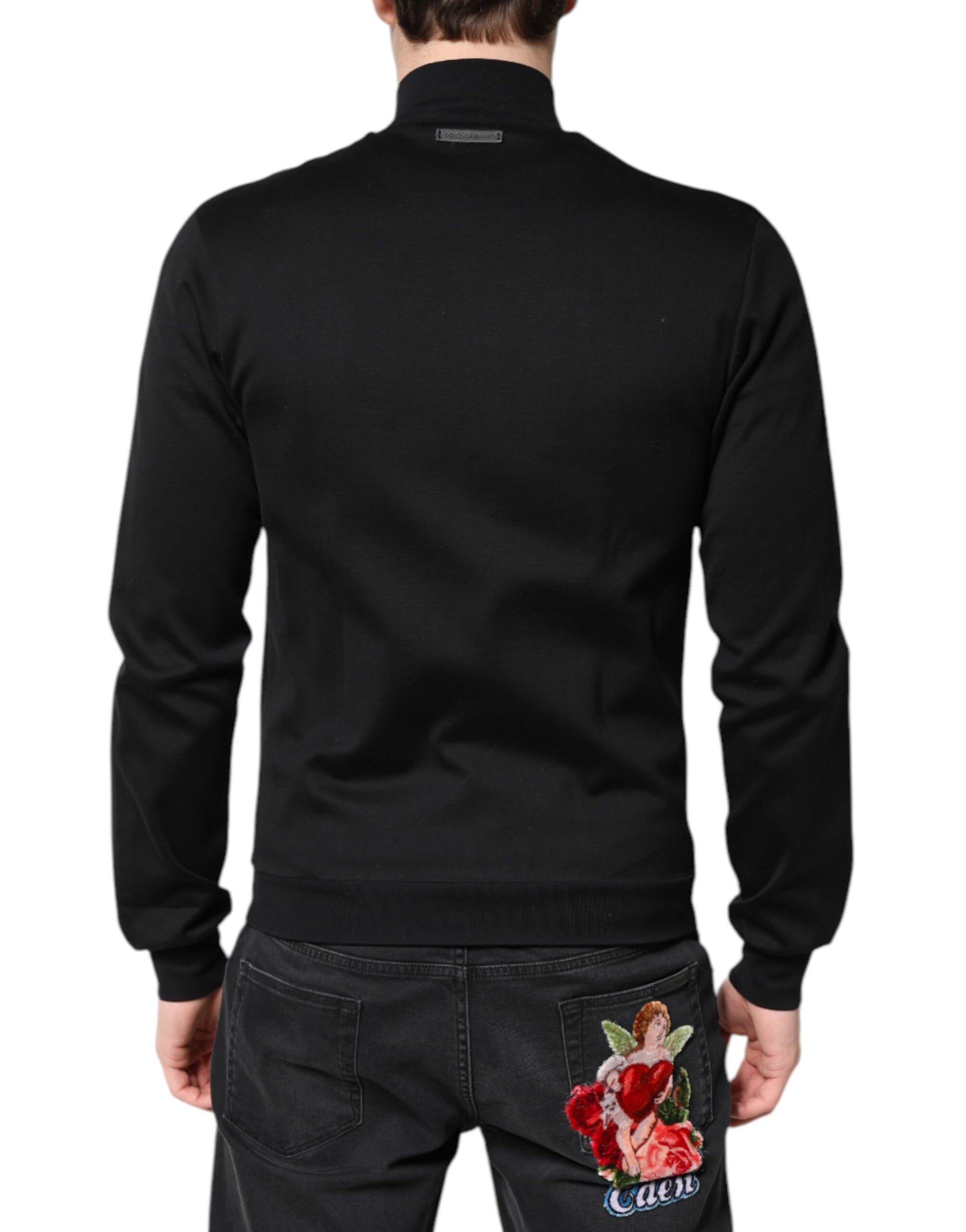 Dolce & Gabbana Black Cotton Logo Full Zip Men Bomber Jacket Dolce & Gabbana