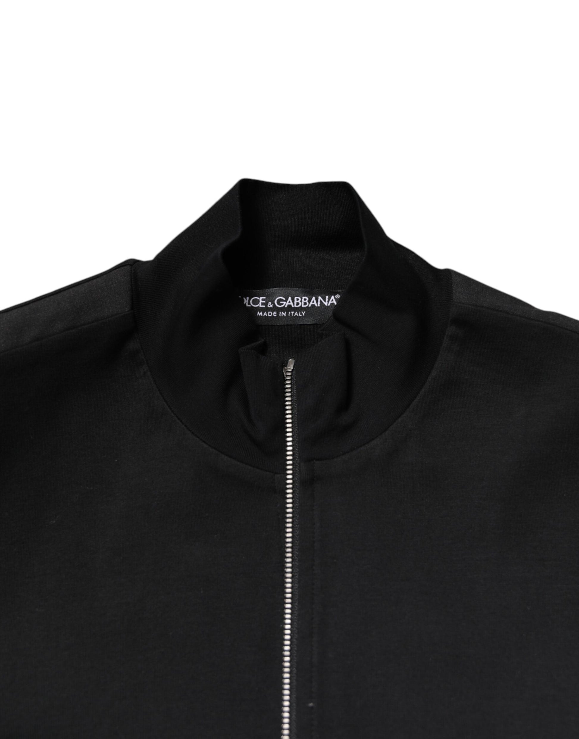 Dolce & Gabbana Black Cotton Logo Full Zip Men Bomber Jacket Dolce & Gabbana