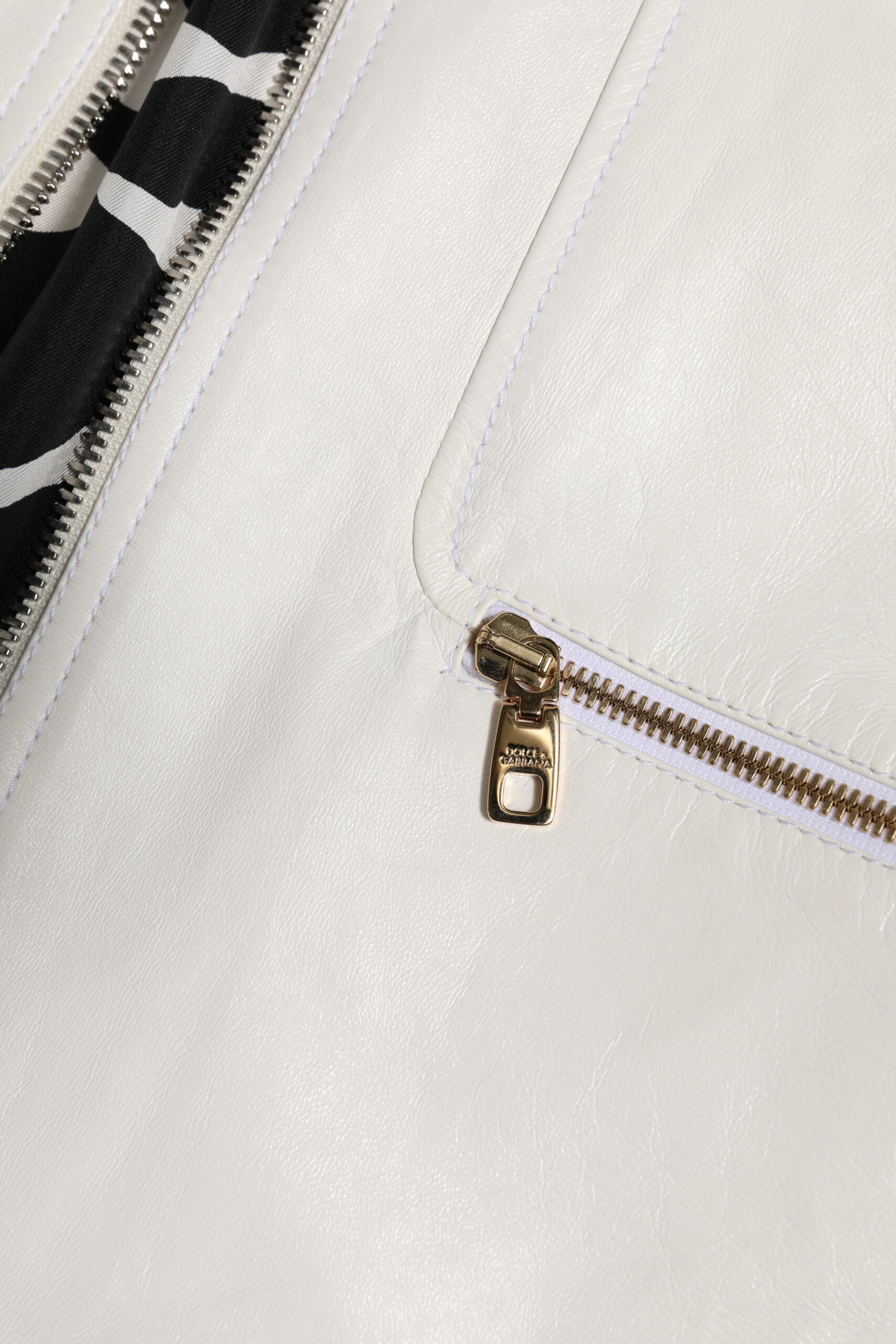 Dolce & Gabbana White Collared Full Zip Biker Coat Jacket Dolce & Gabbana