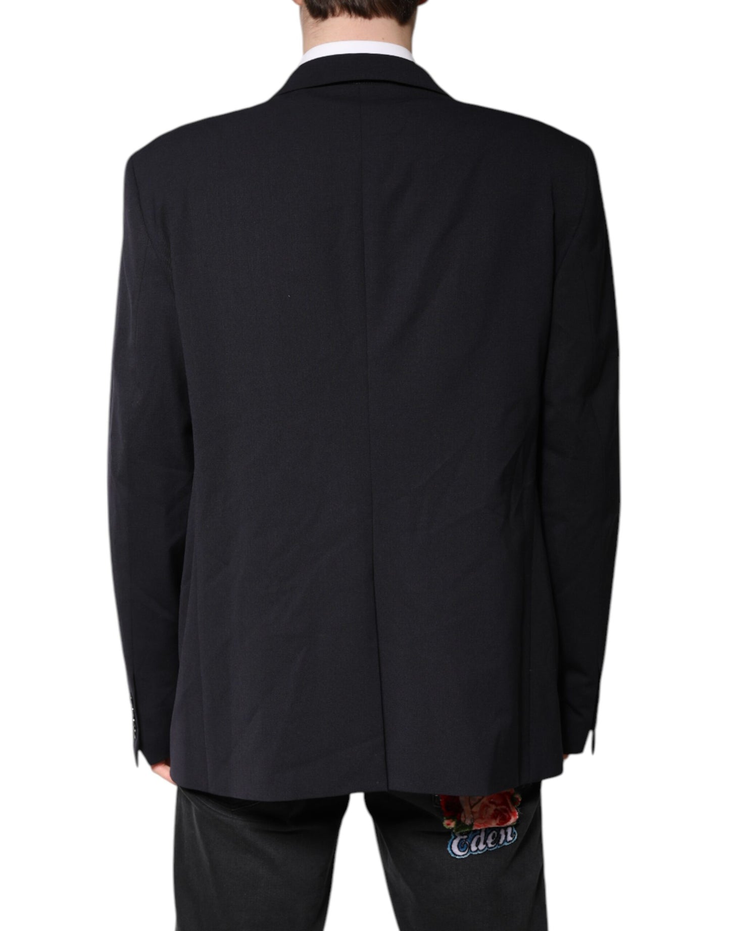 Dolce & Gabbana Dark Blue Wool Single Breasted Coat Blazer Dolce & Gabbana