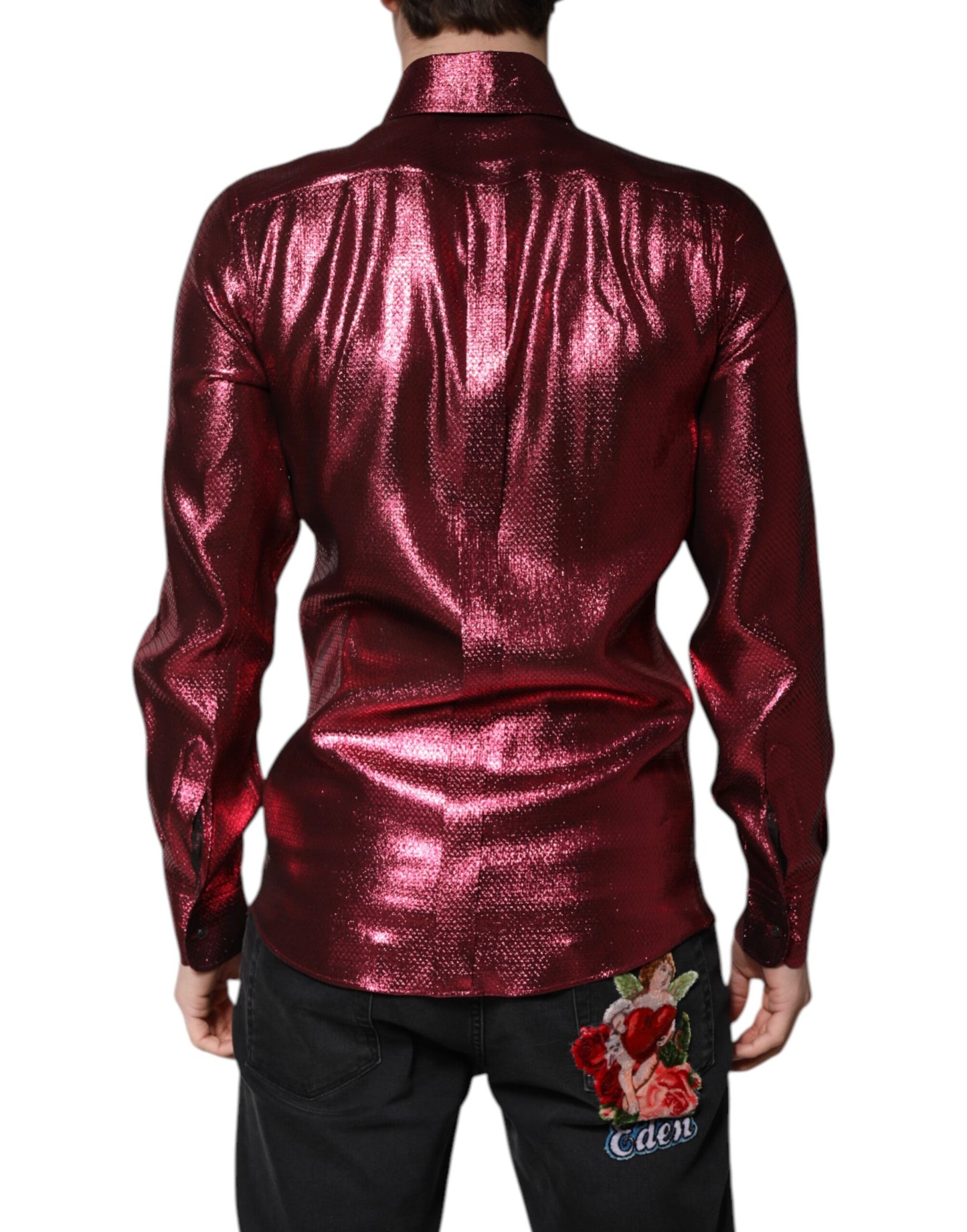 Dolce & Gabbana Metallic Red Cotton GOLD Dress Formal Shirt Dolce & Gabbana