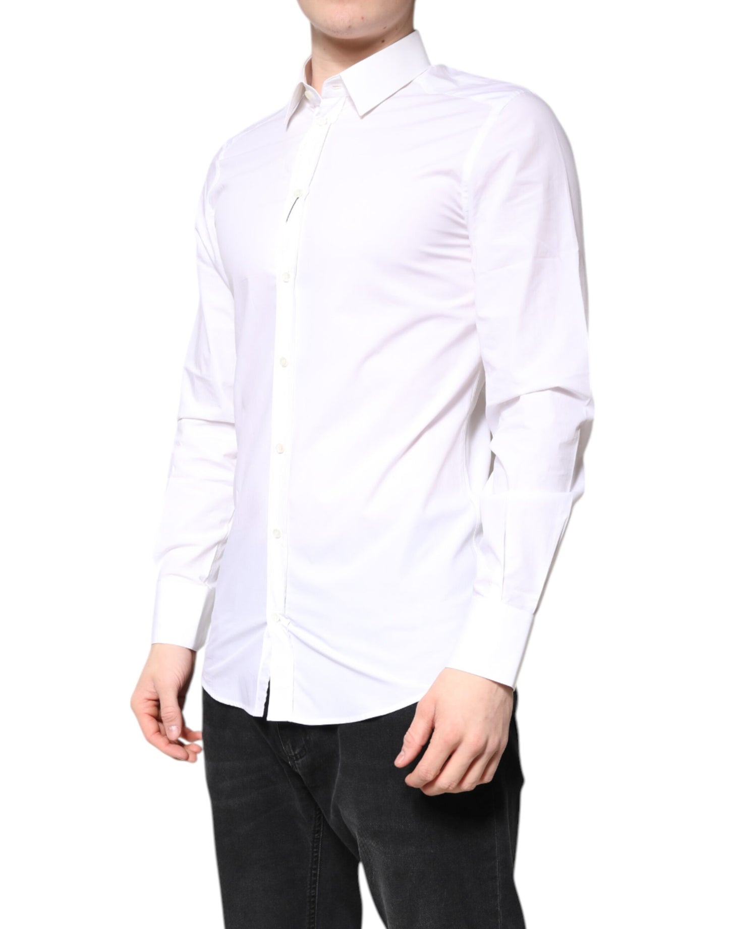 Dolce & Gabbana White Cotton GOLD Dress Formal Collared Shirt Dolce & Gabbana