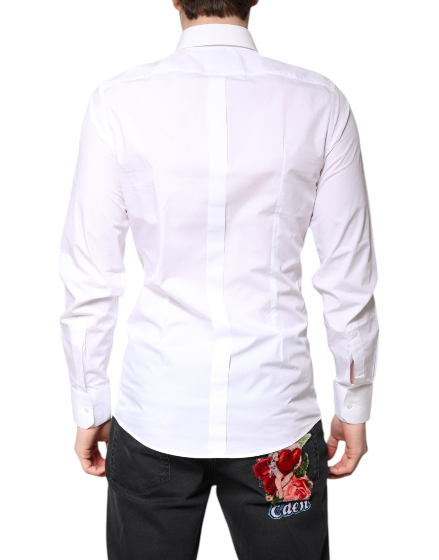 Dolce & Gabbana White Cotton GOLD Dress Formal Collared Shirt Dolce & Gabbana