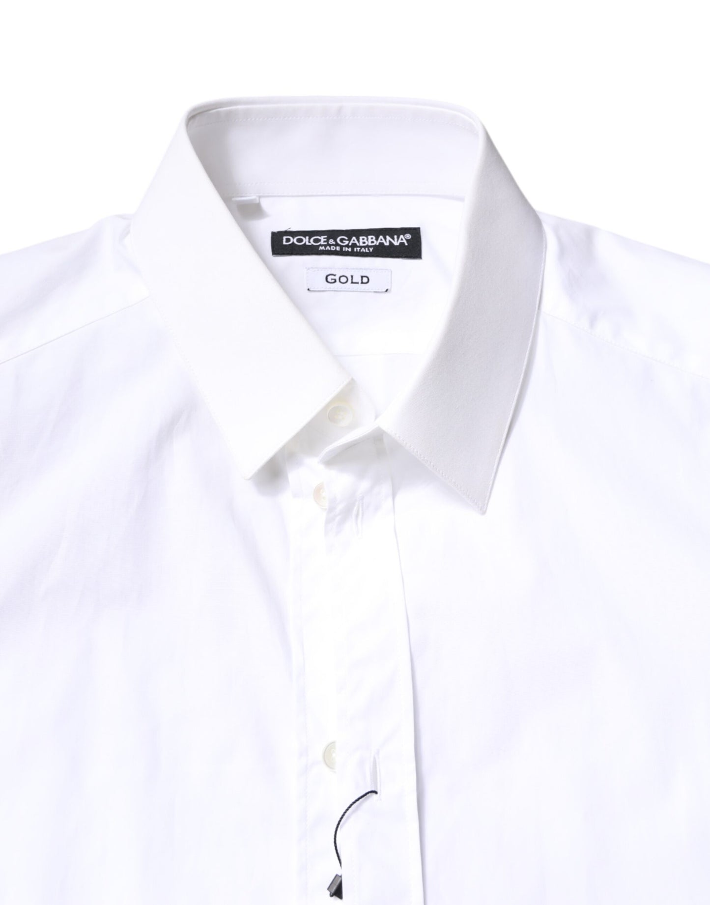 Dolce & Gabbana White Cotton GOLD Dress Formal Collared Shirt Dolce & Gabbana