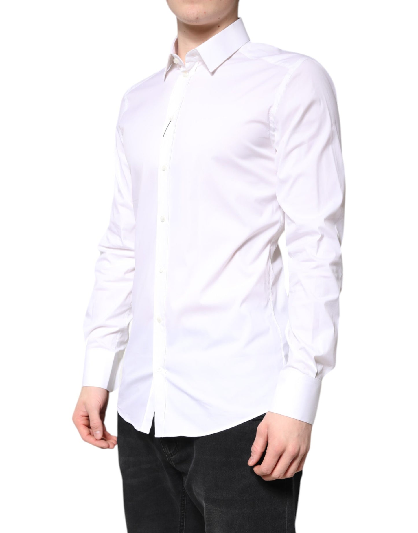 Dolce & Gabbana White Cotton GOLD Dress Formal Collared Shirt Dolce & Gabbana