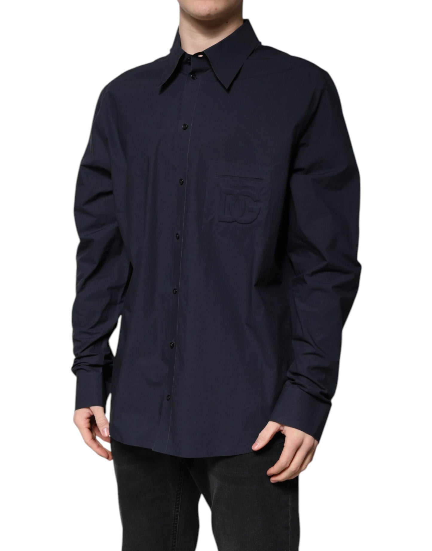 Dolce & Gabbana Dark Blue Cotton Long Sleeve Shirt Dolce & Gabbana