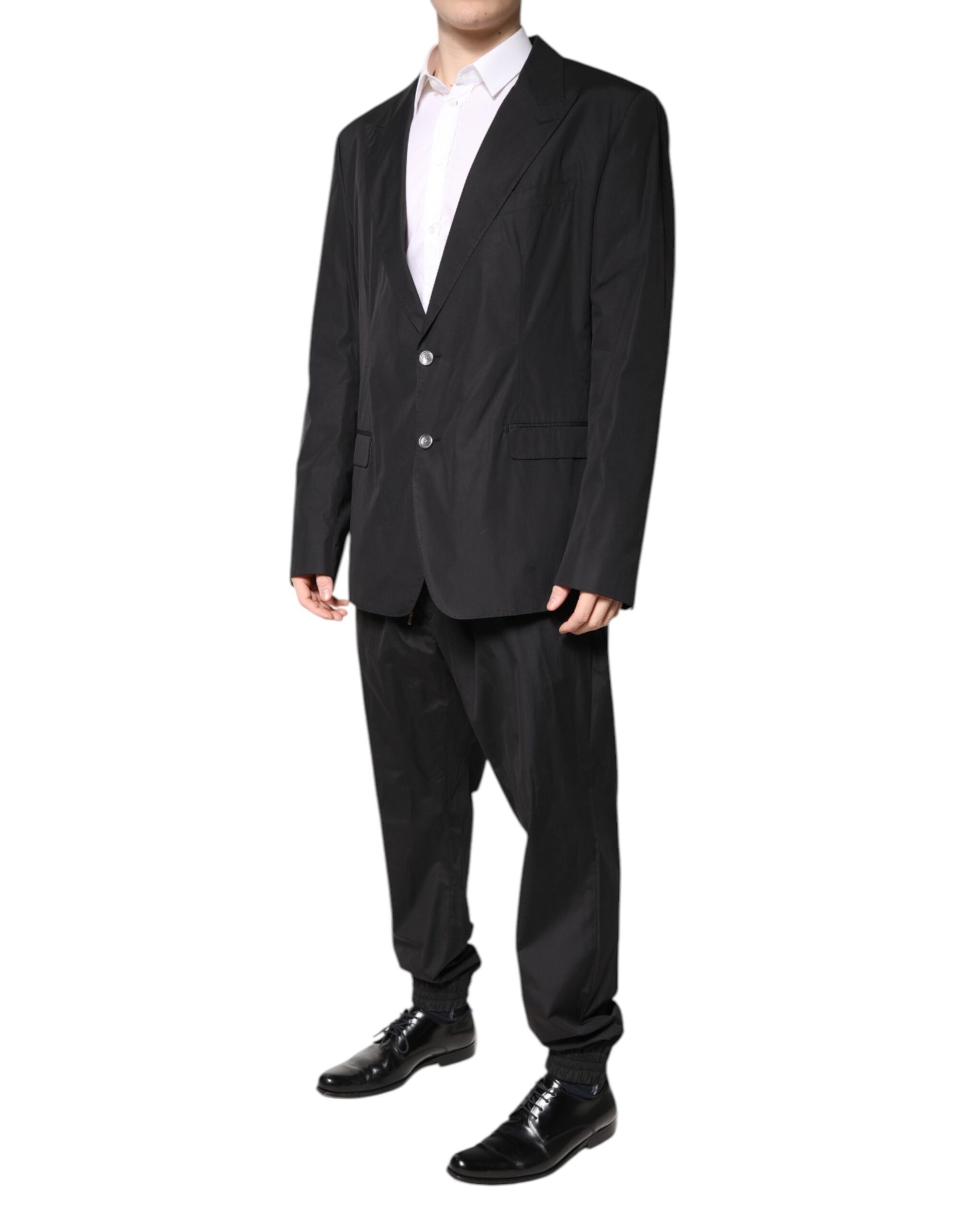 Dolce & Gabbana Black Cotton Single Breasted 2 Piece Suit Dolce & Gabbana