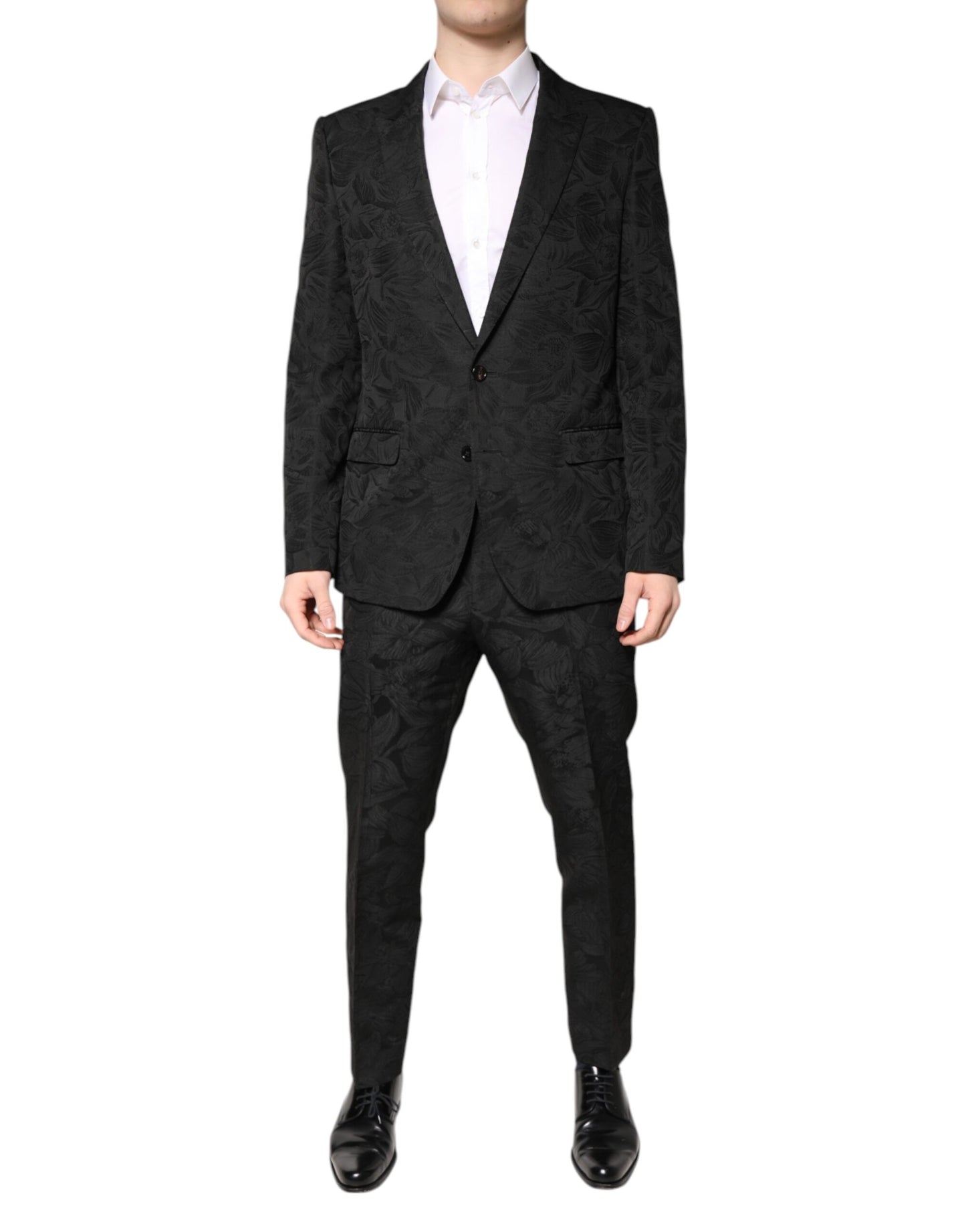 Dolce & Gabbana Black Polyester Floral Jacquard 2 Piece Suit Dolce & Gabbana