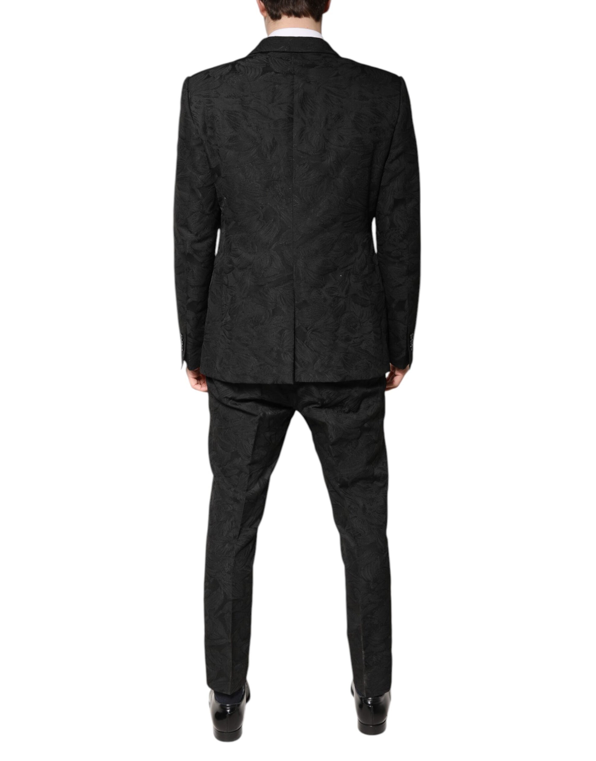 Dolce & Gabbana Black Polyester Floral Jacquard 2 Piece Suit Dolce & Gabbana
