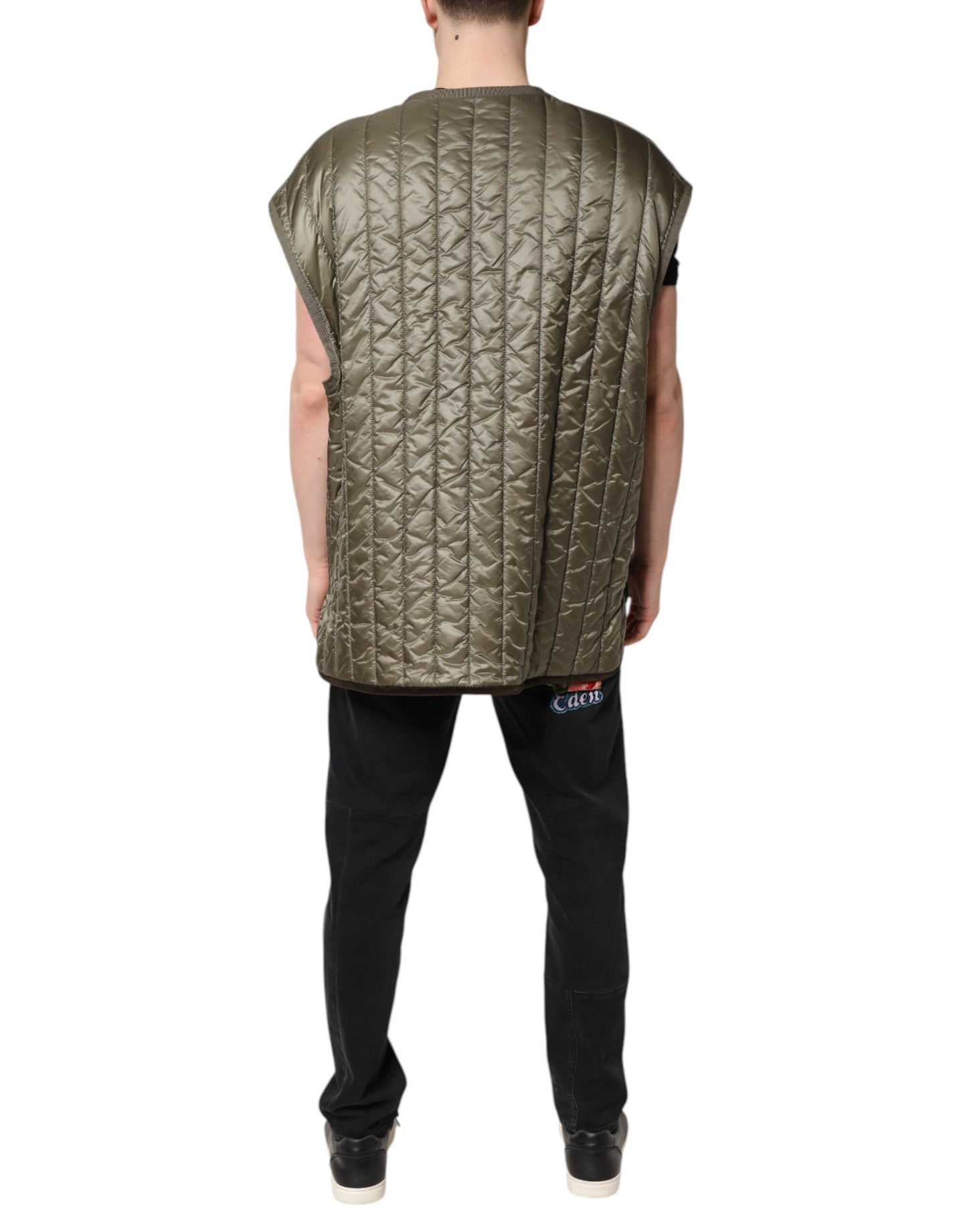 Dolce & Gabbana Brown Logo Plaque Quilted Vest Jacket Dolce & Gabbana